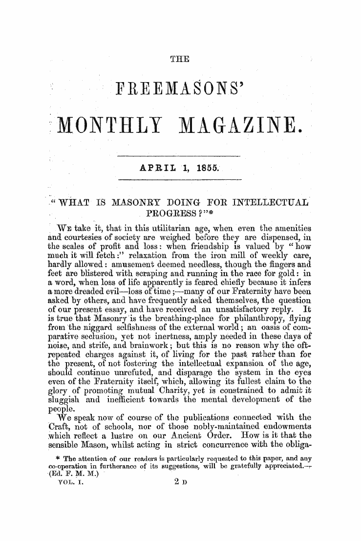 The Freemasons' Monthly Magazine