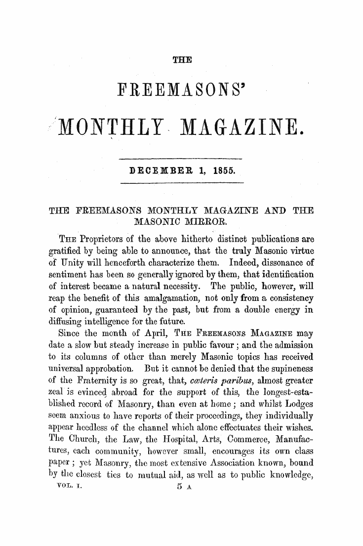 The Freemasons' Monthly Magazine