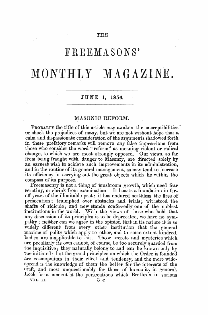 The Freemasons' Monthly Magazine