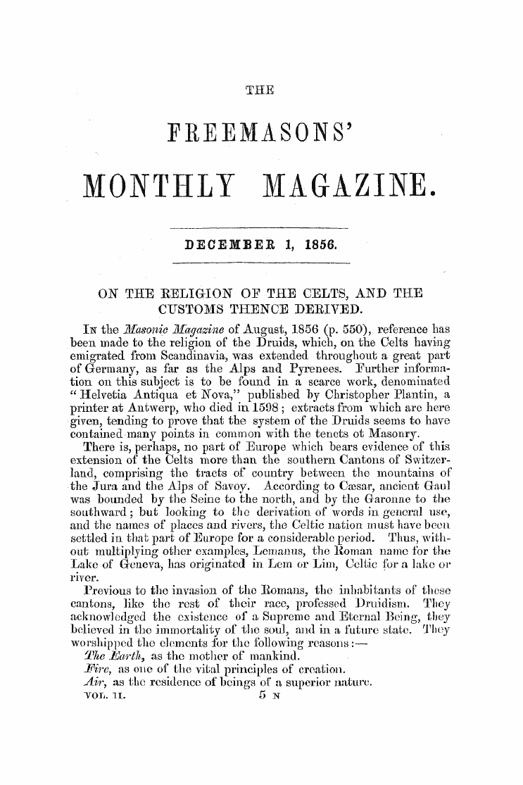The Freemasons' Monthly Magazine