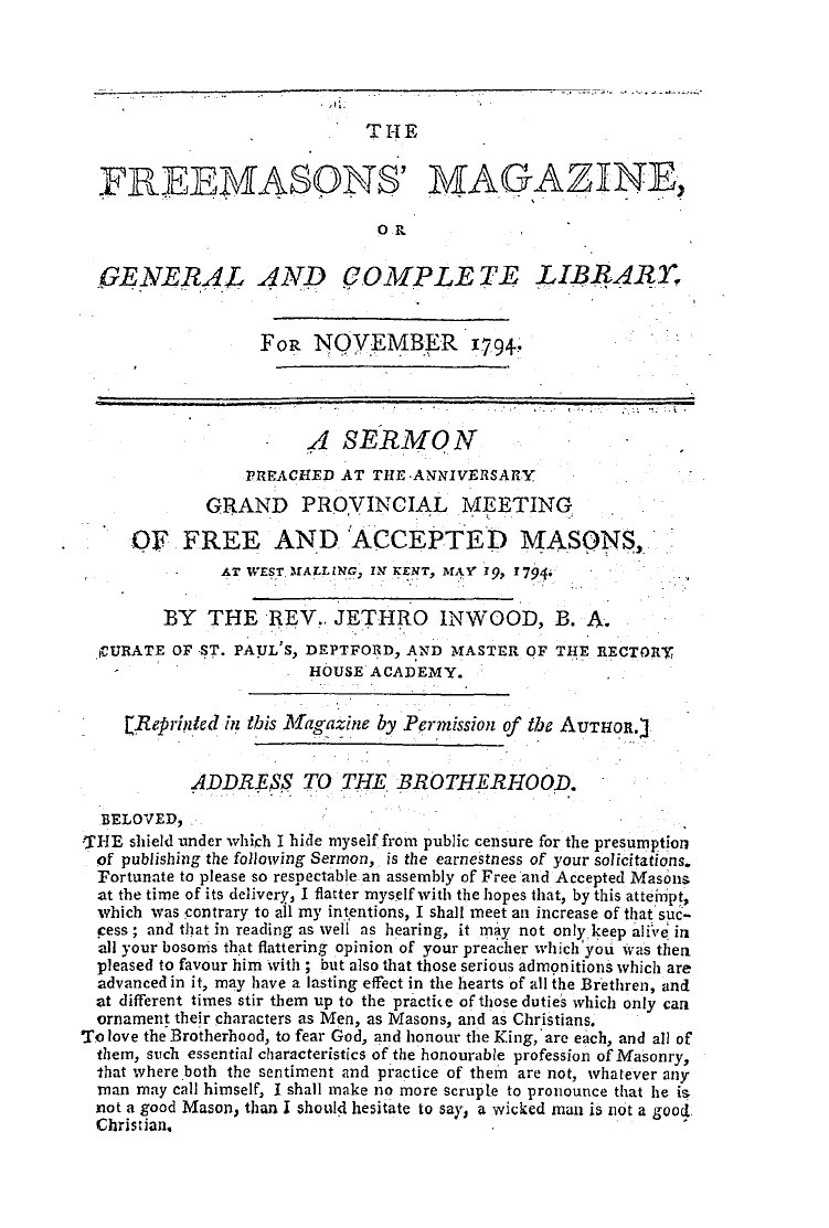 The Freemasons' Magazine