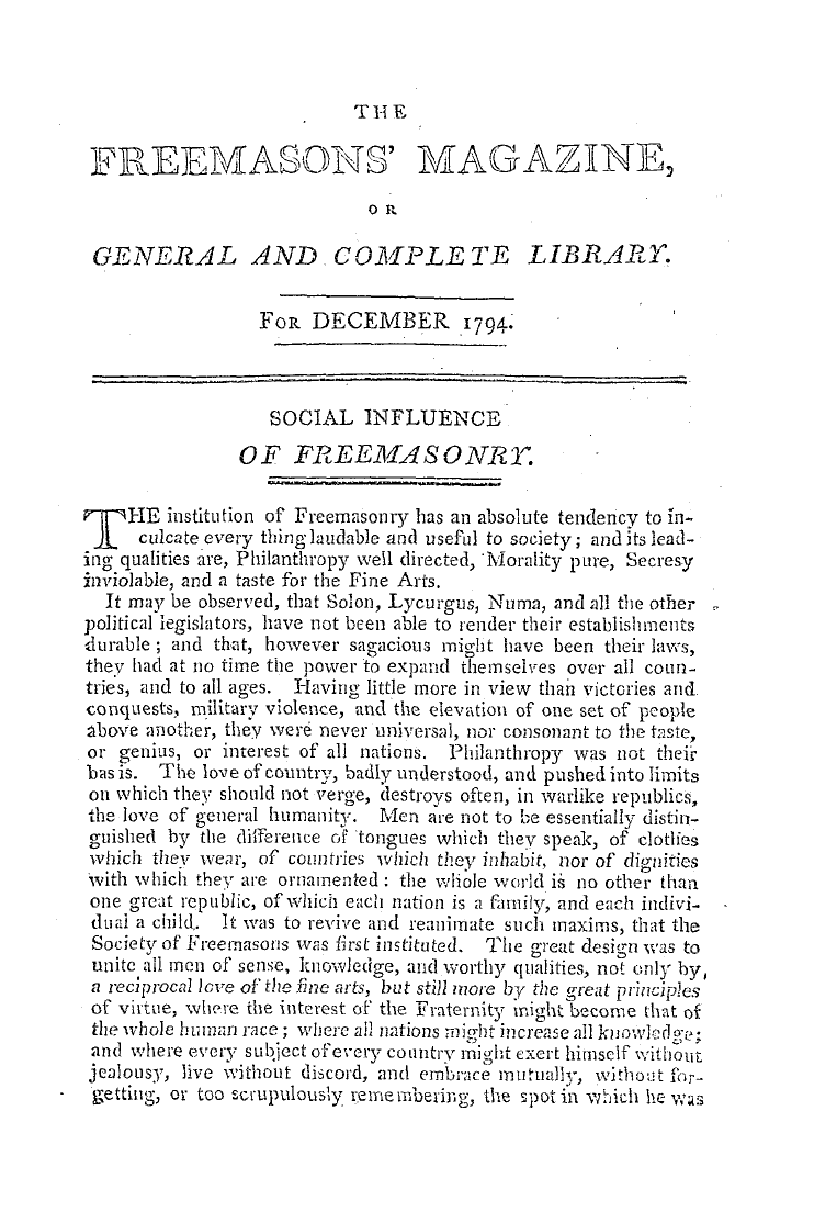 The Freemasons' Magazine