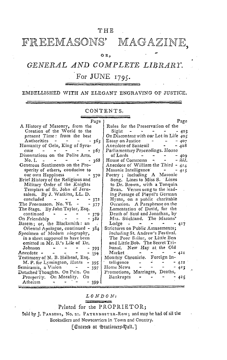 The Freemasons' Magazine