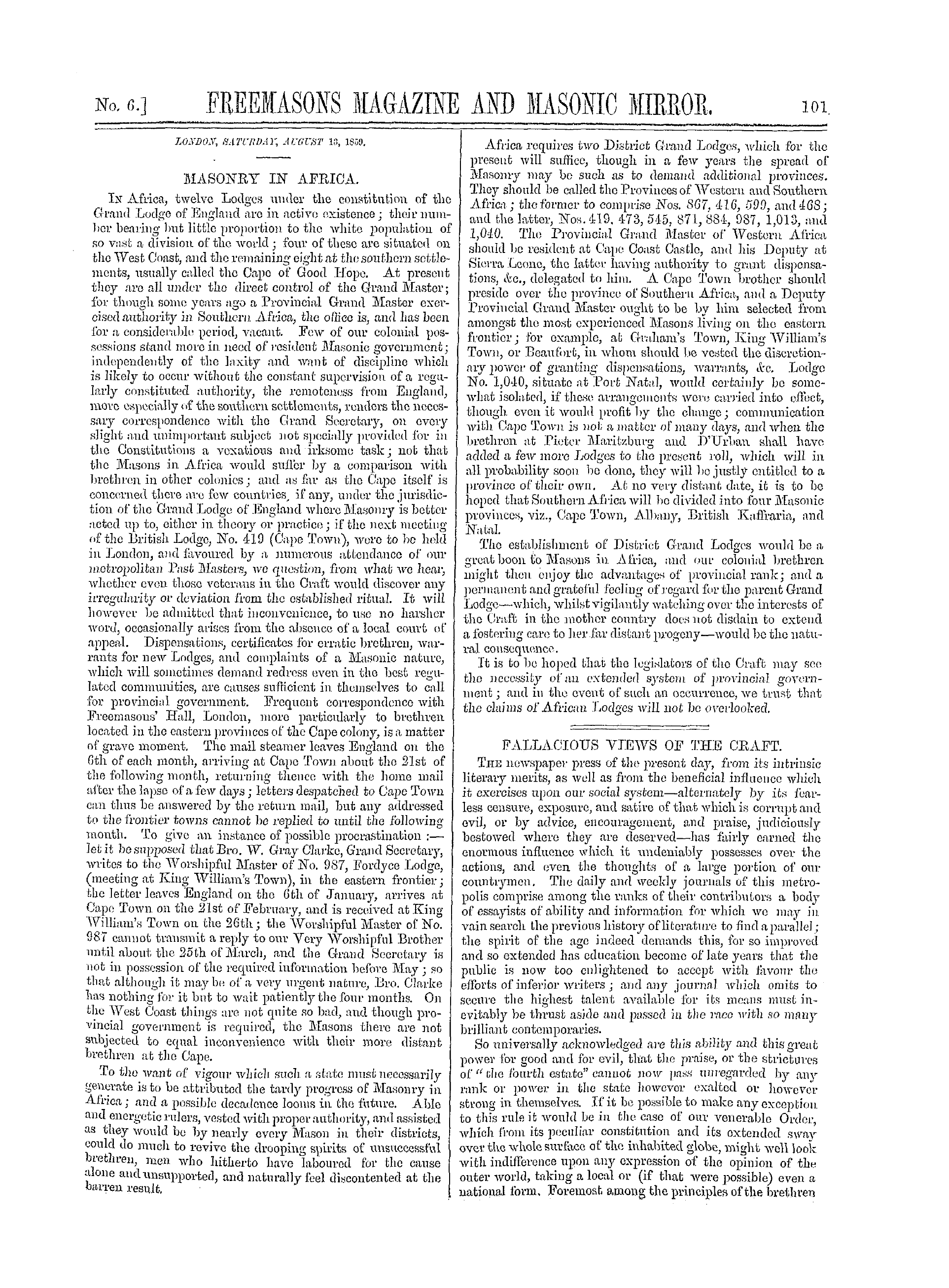 The Freemasons' Monthly Magazine