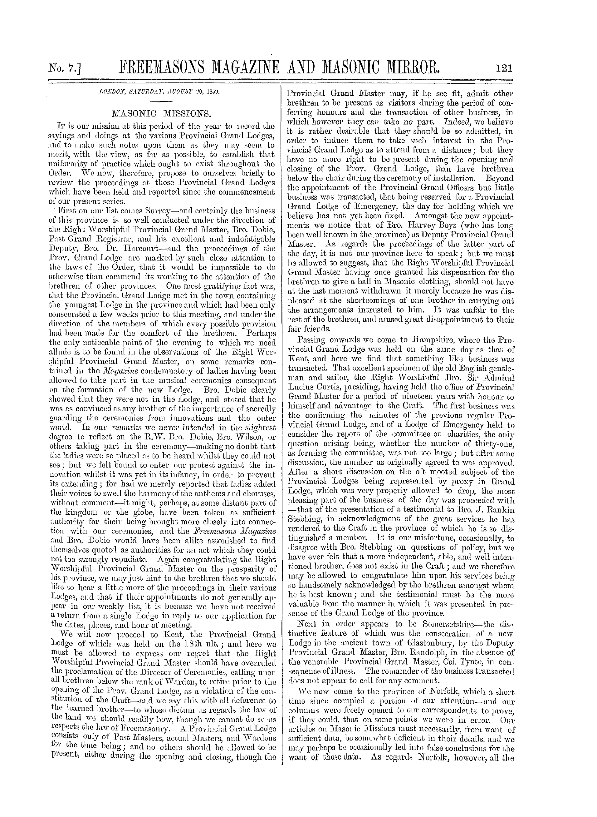 The Freemasons' Monthly Magazine