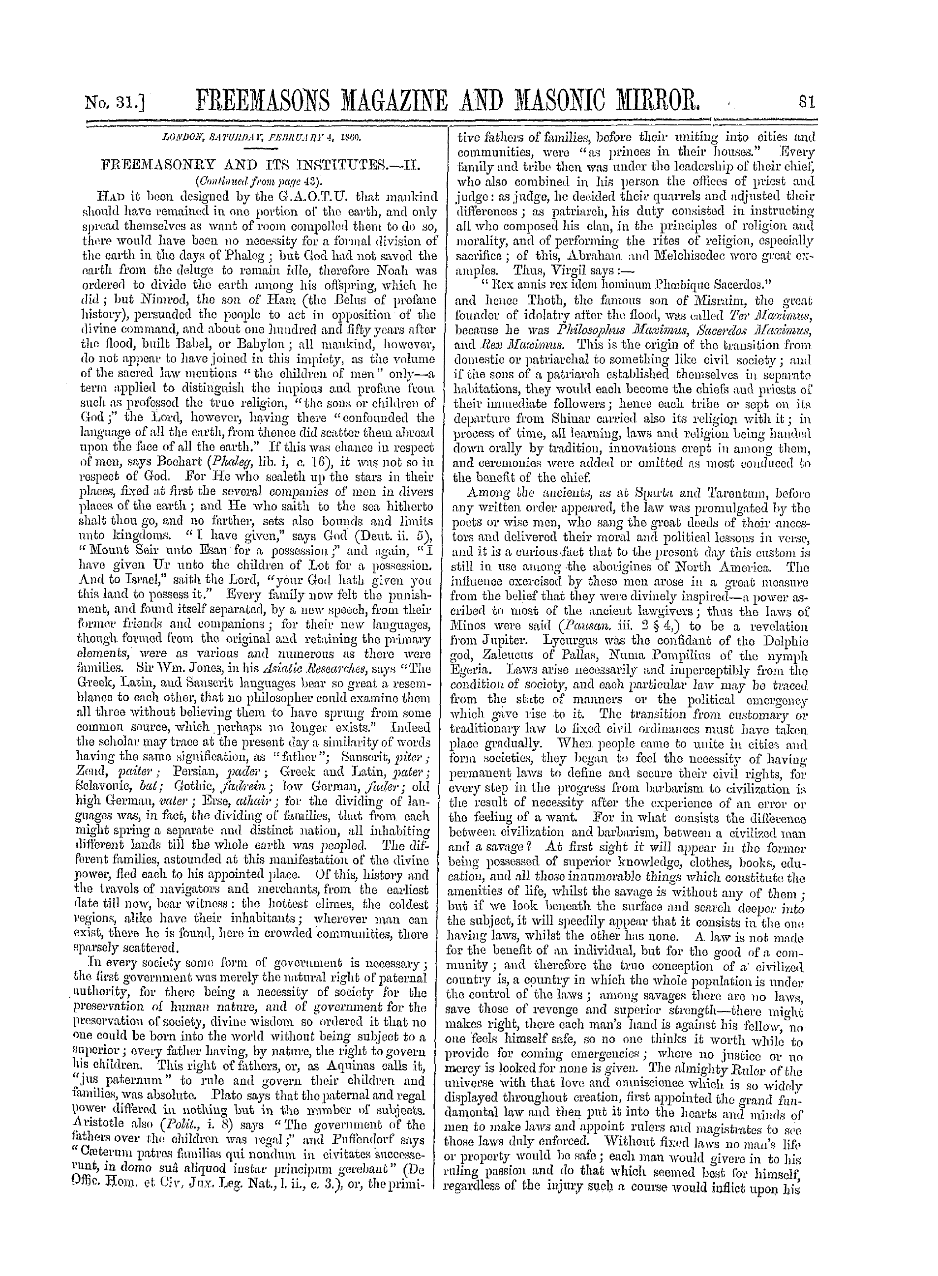The Freemasons' Monthly Magazine