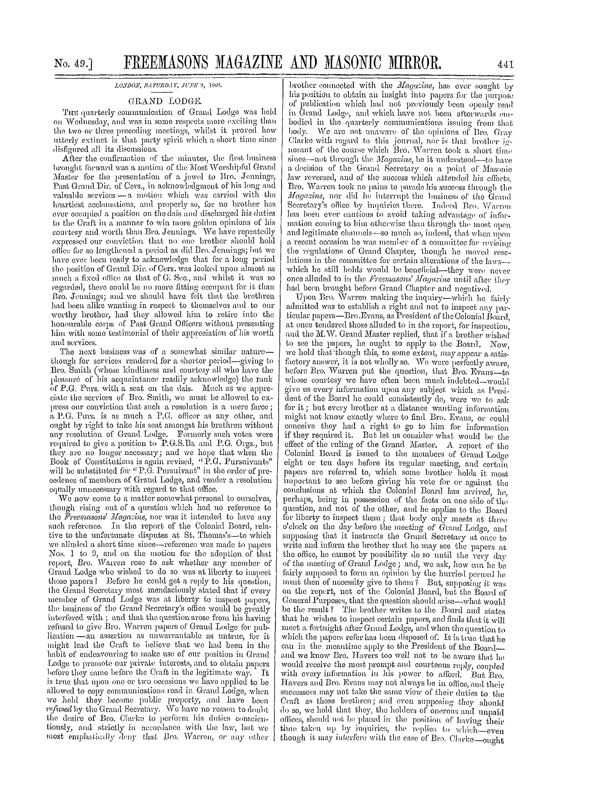 The Freemasons' Monthly Magazine