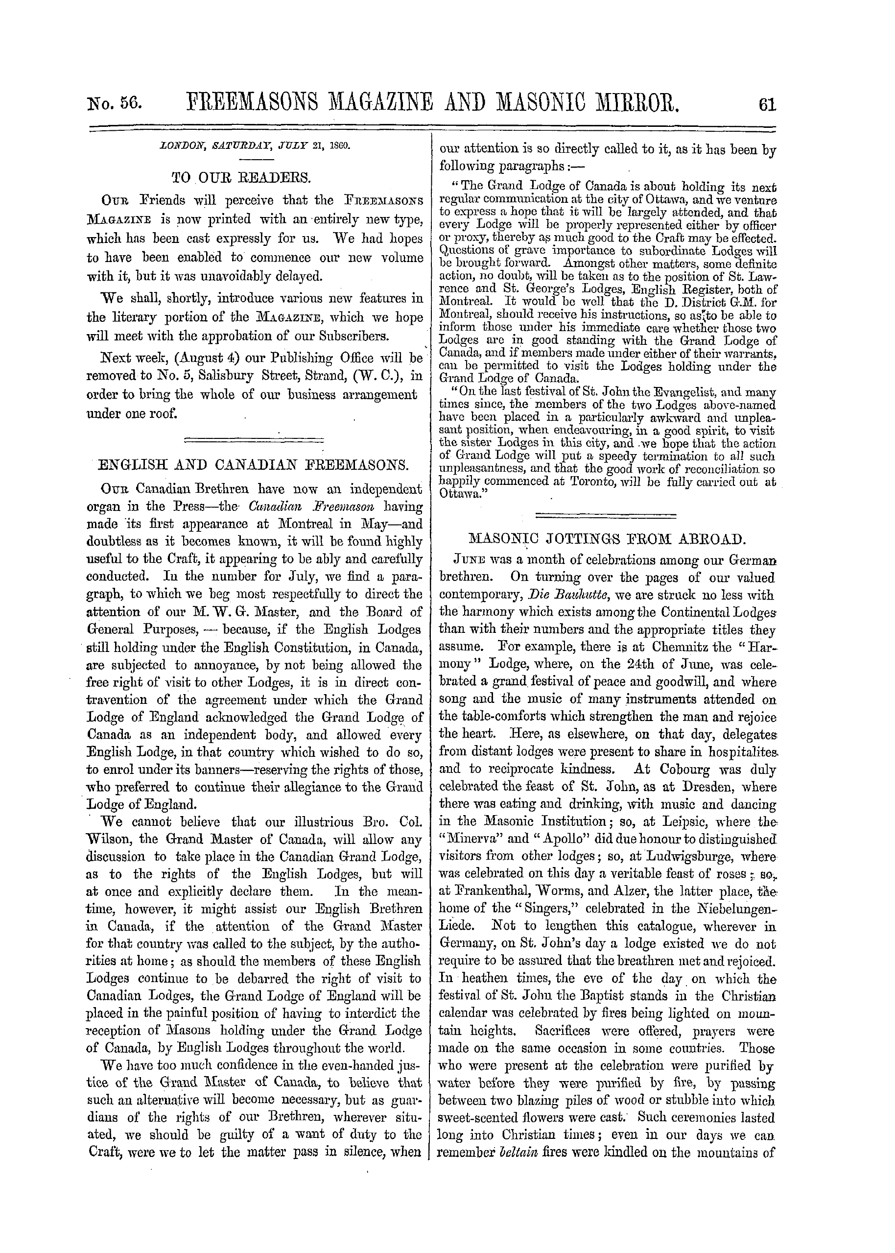 The Freemasons' Monthly Magazine