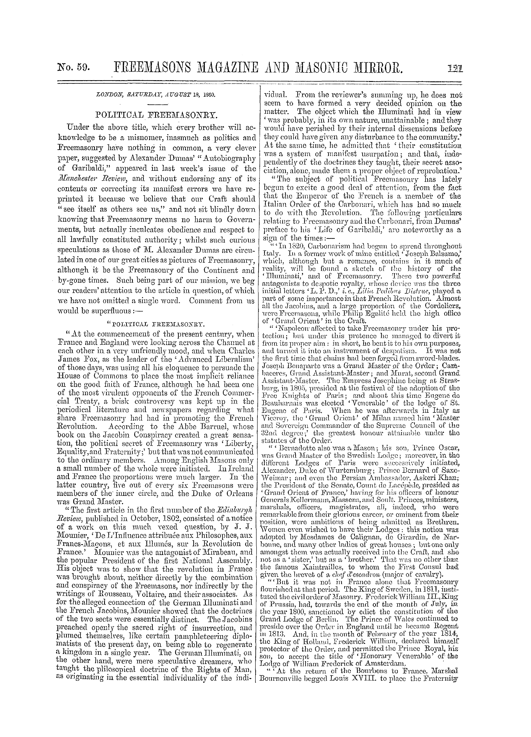 The Freemasons' Monthly Magazine