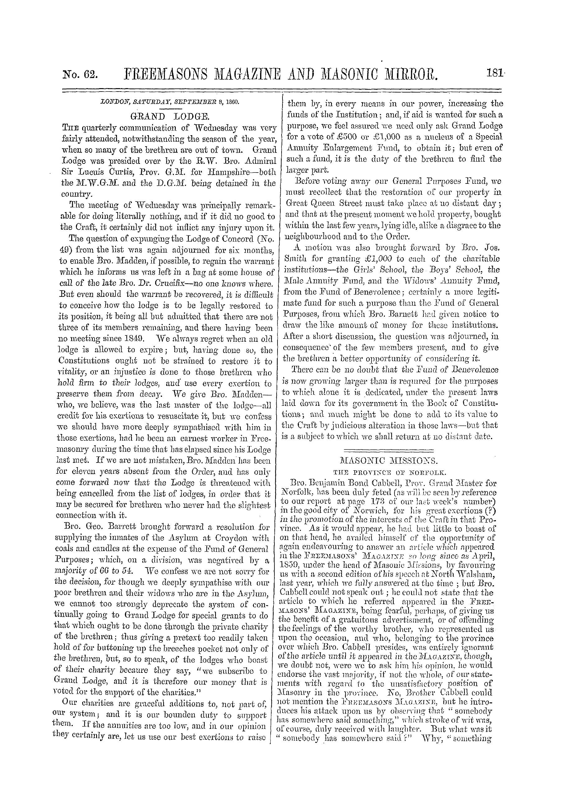 The Freemasons' Monthly Magazine