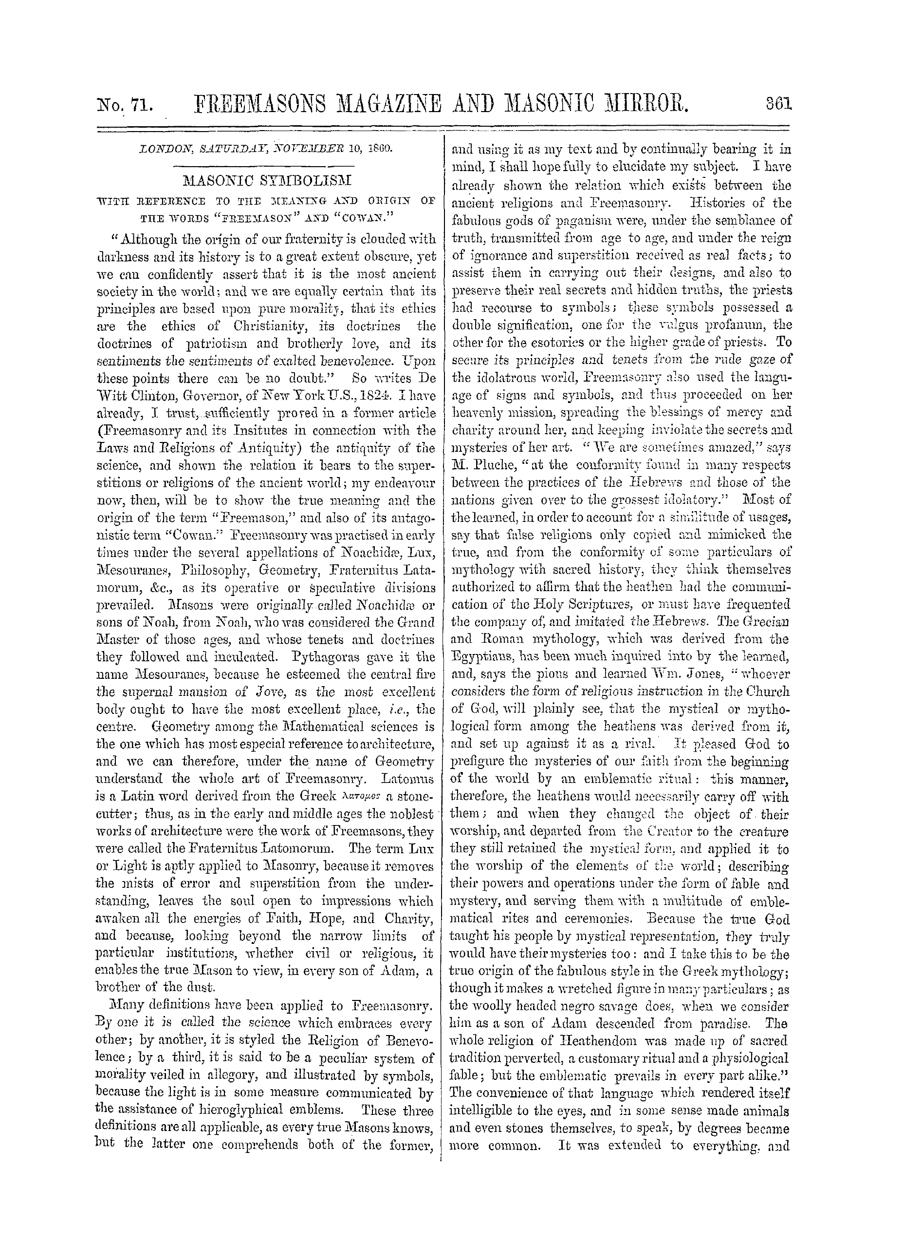The Freemasons' Monthly Magazine
