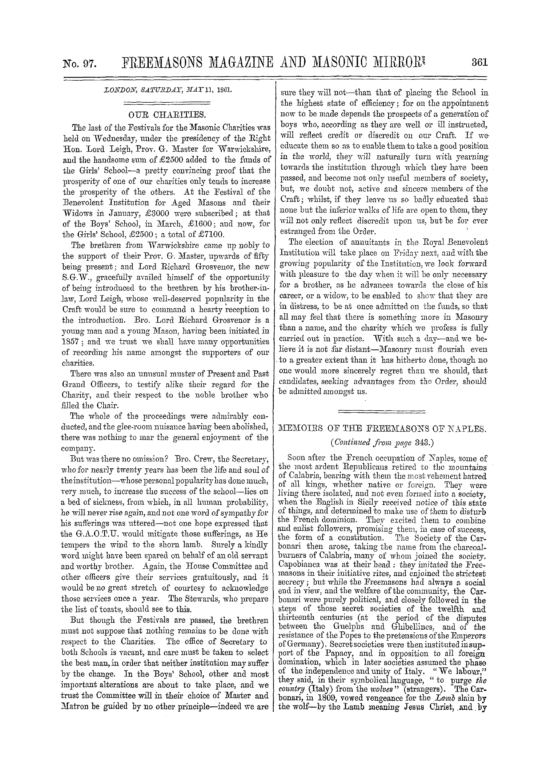 The Freemasons' Monthly Magazine