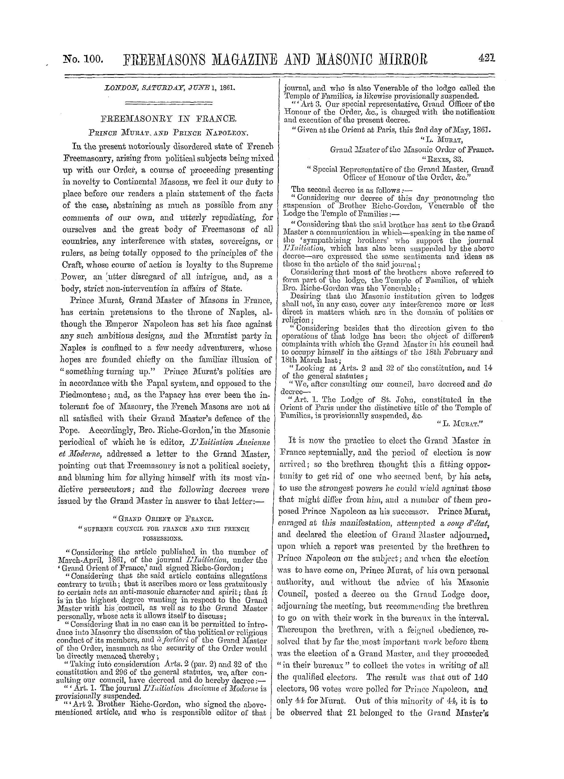 The Freemasons' Monthly Magazine