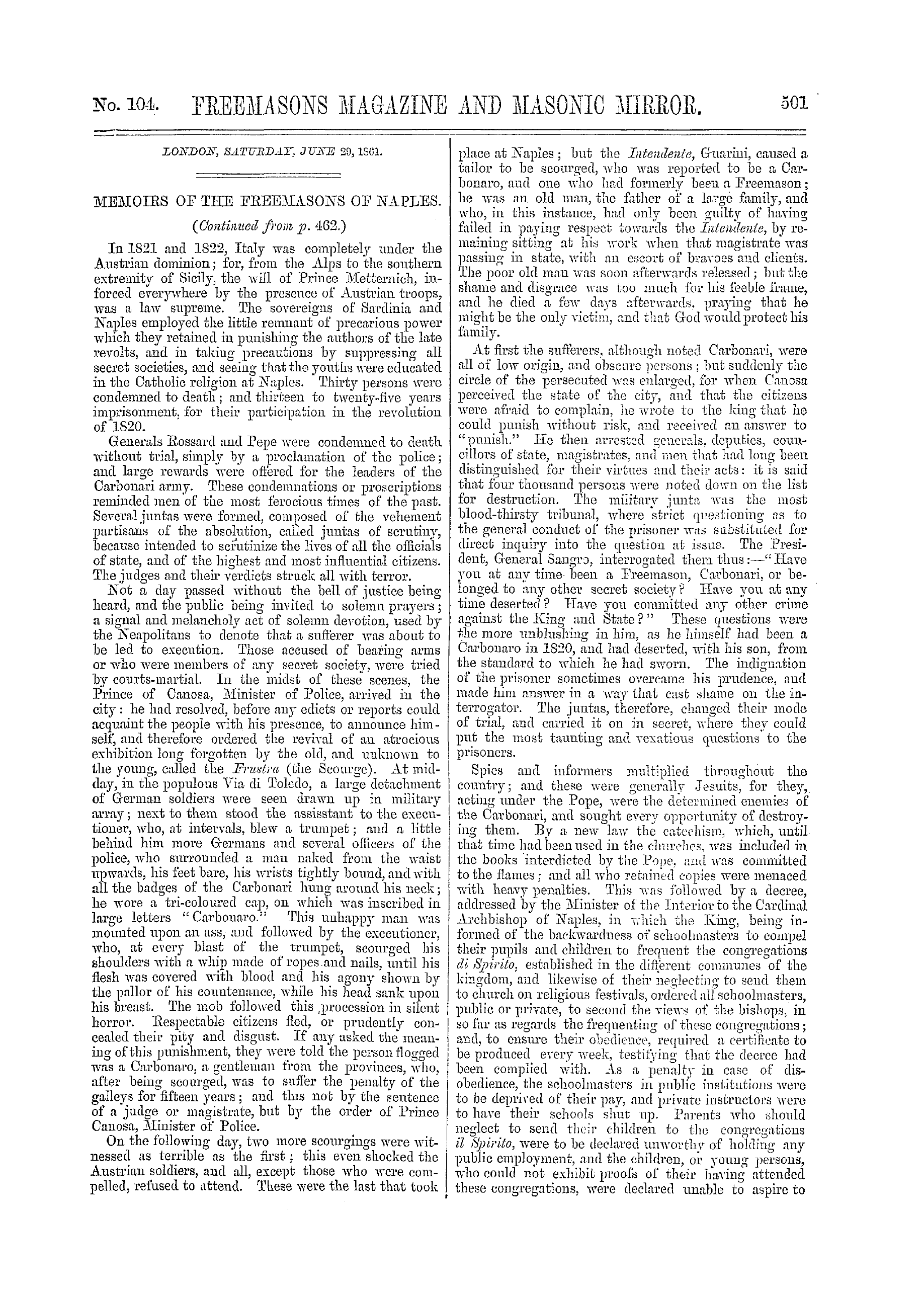 The Freemasons' Monthly Magazine