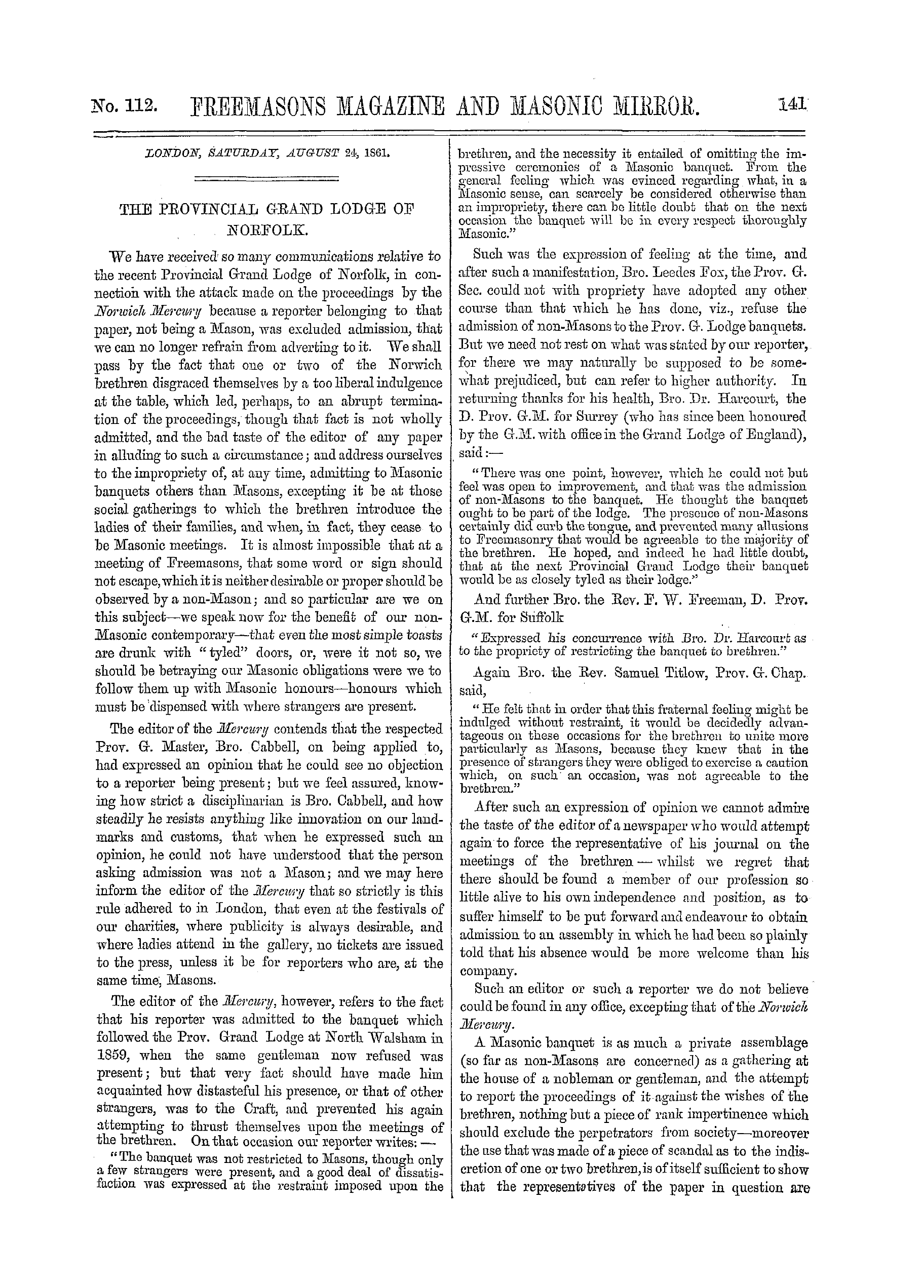 The Freemasons' Monthly Magazine