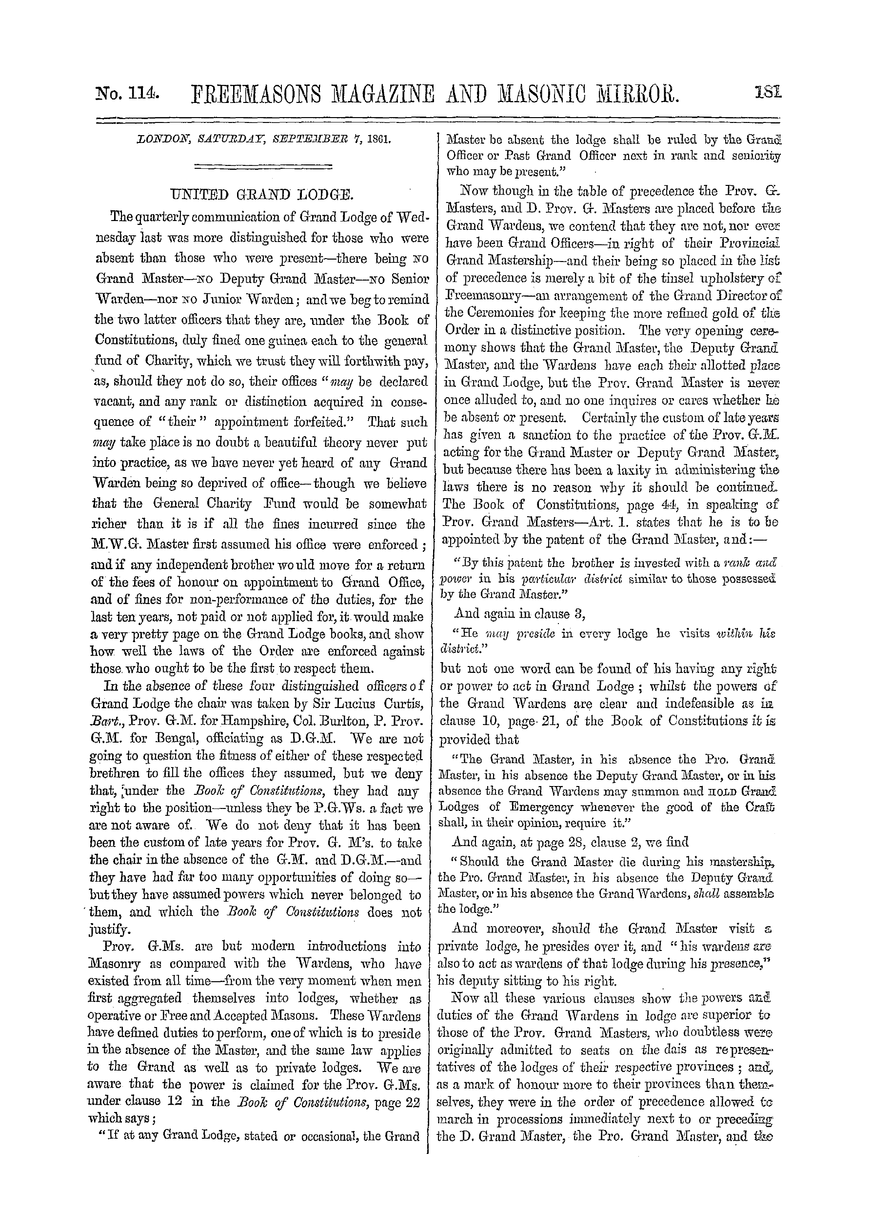 The Freemasons' Monthly Magazine