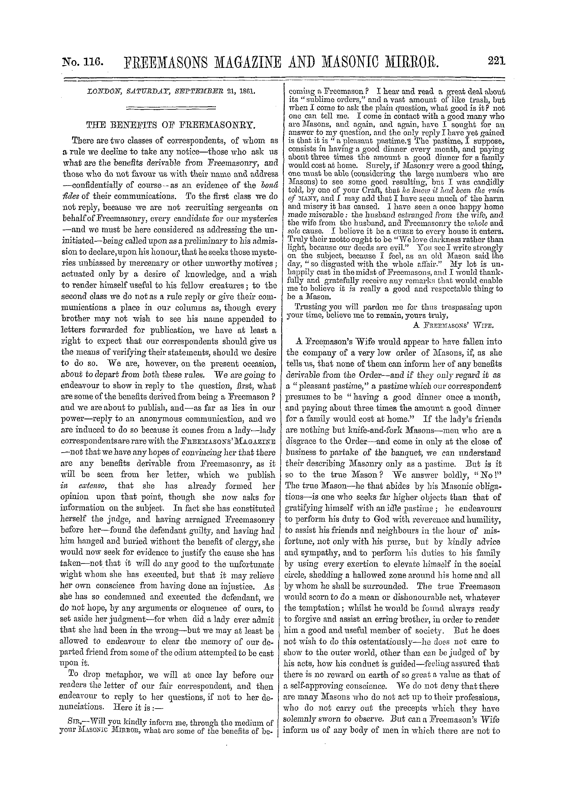 The Freemasons' Monthly Magazine