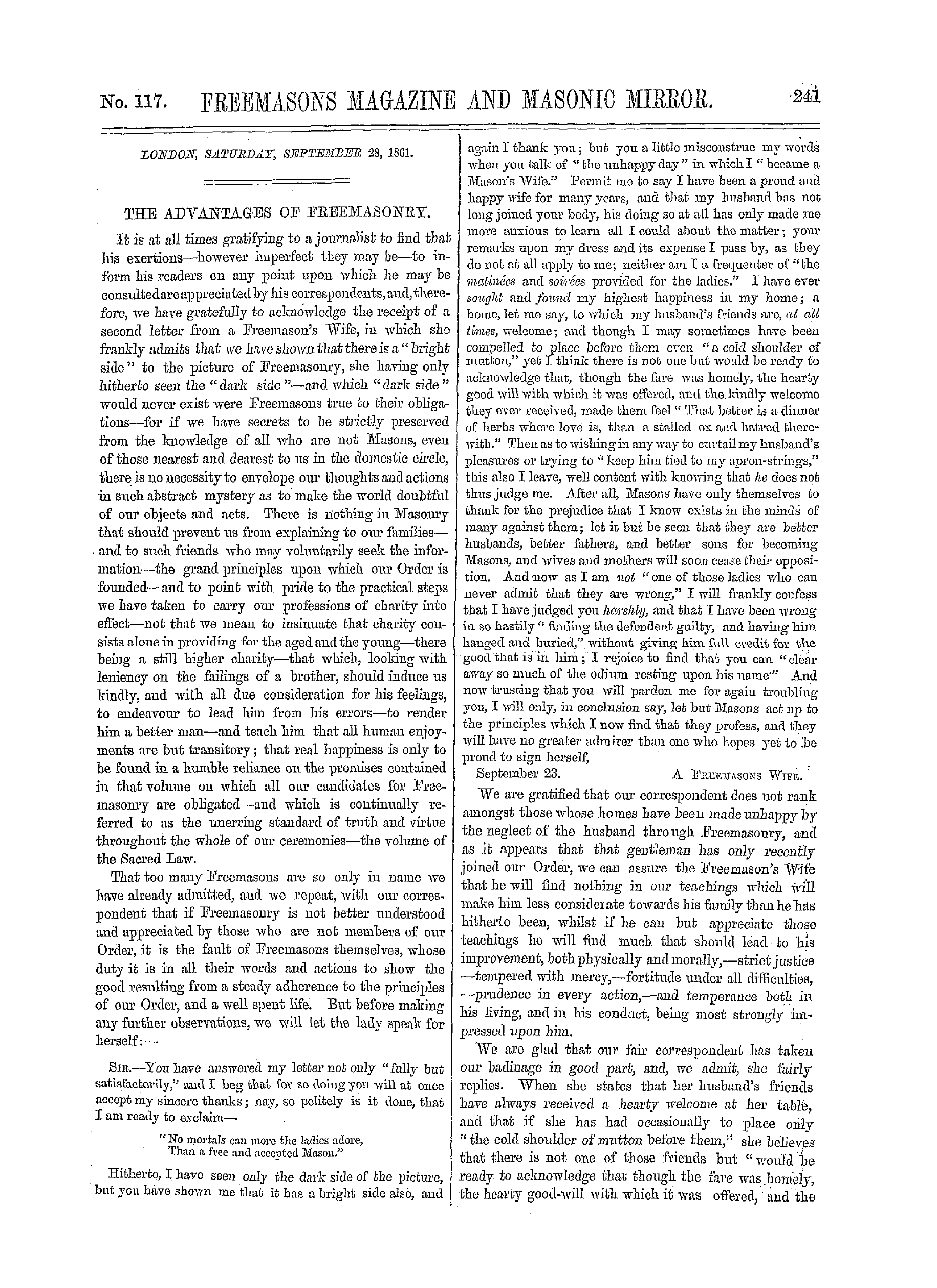 The Freemasons' Monthly Magazine