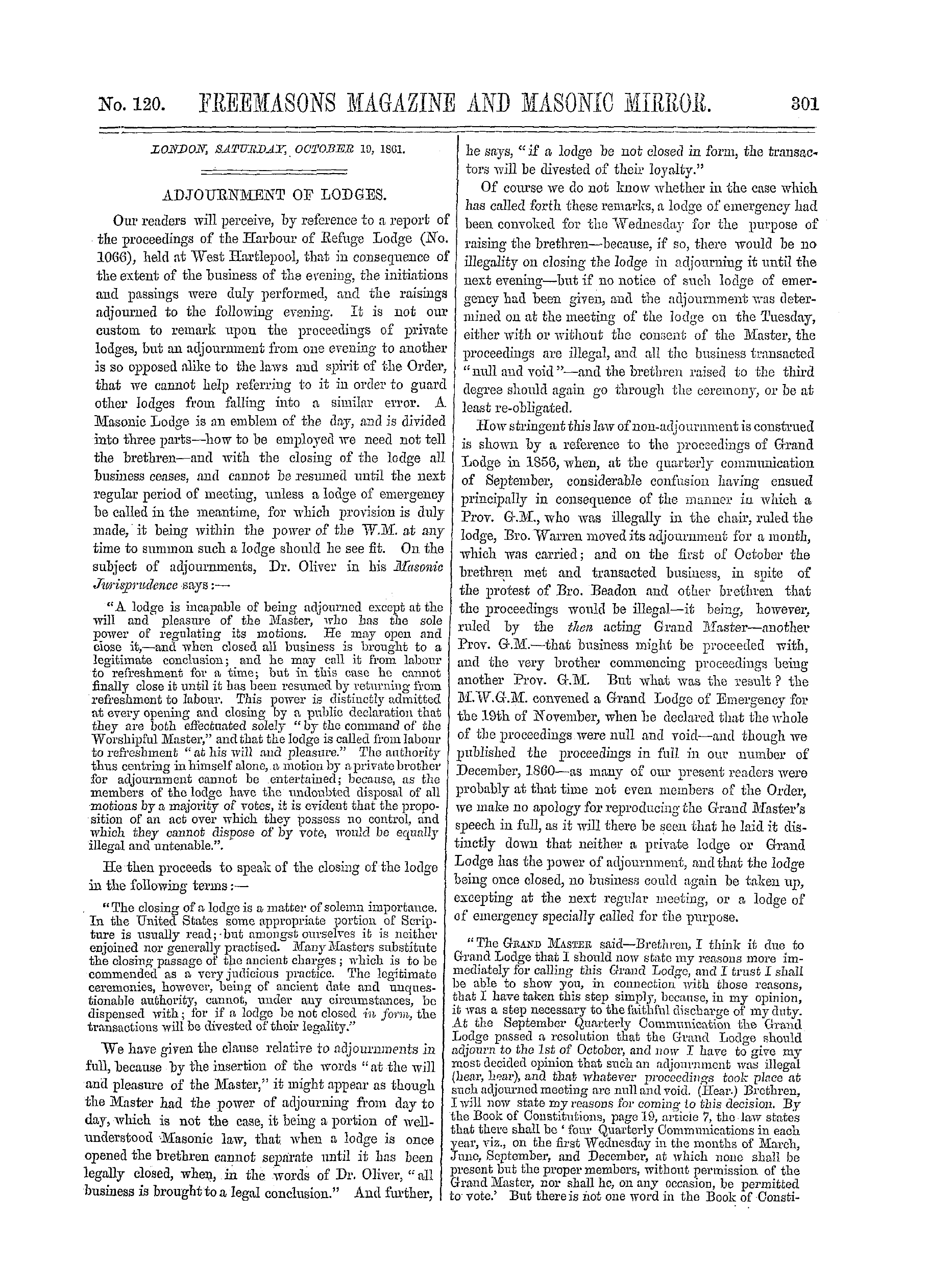 The Freemasons' Monthly Magazine