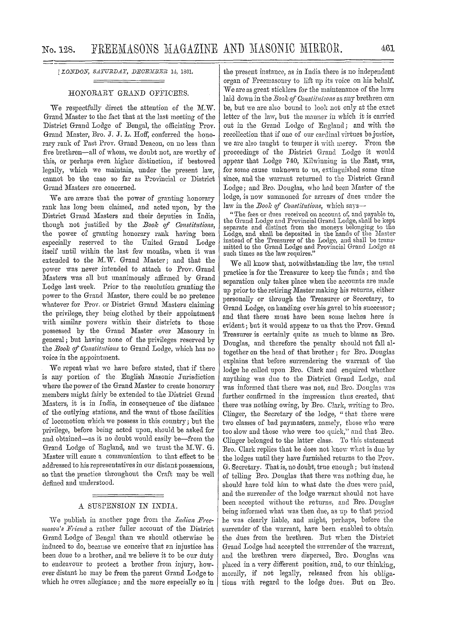 The Freemasons' Monthly Magazine