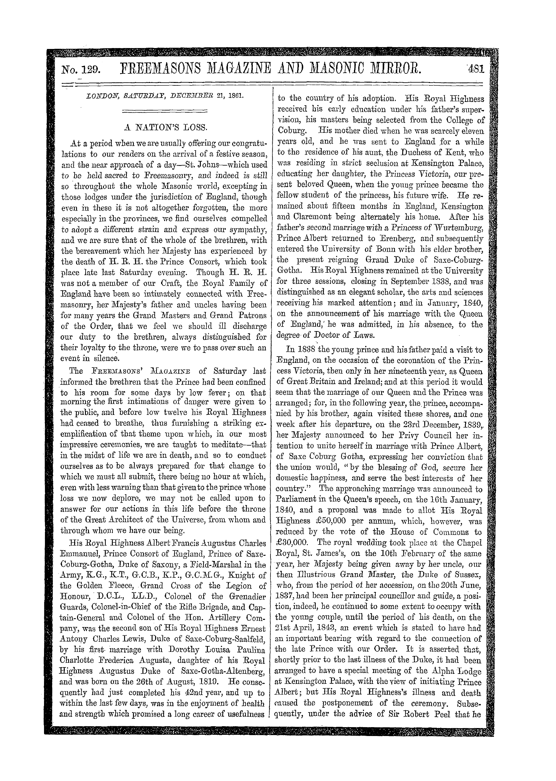 The Freemasons' Monthly Magazine