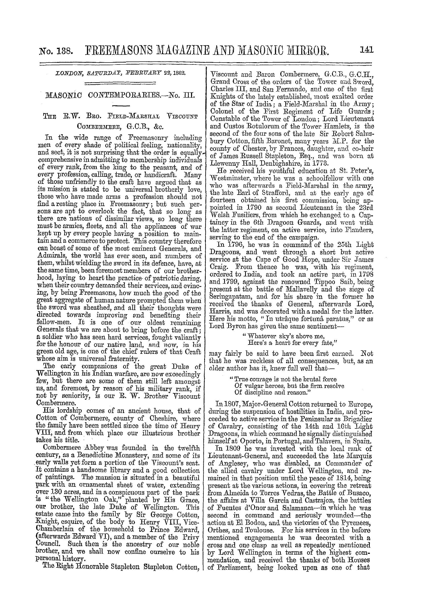 The Freemasons' Monthly Magazine