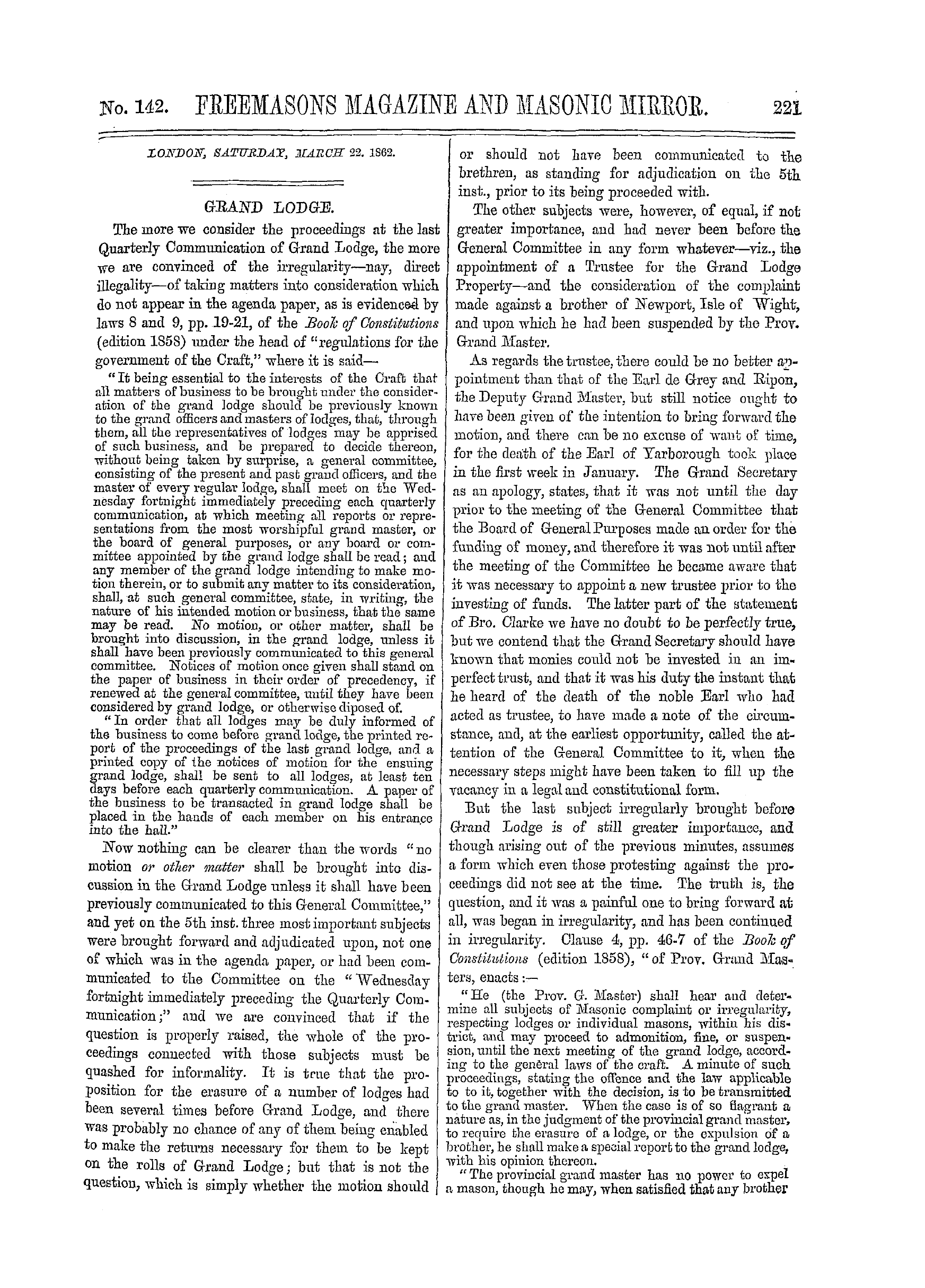 The Freemasons' Monthly Magazine