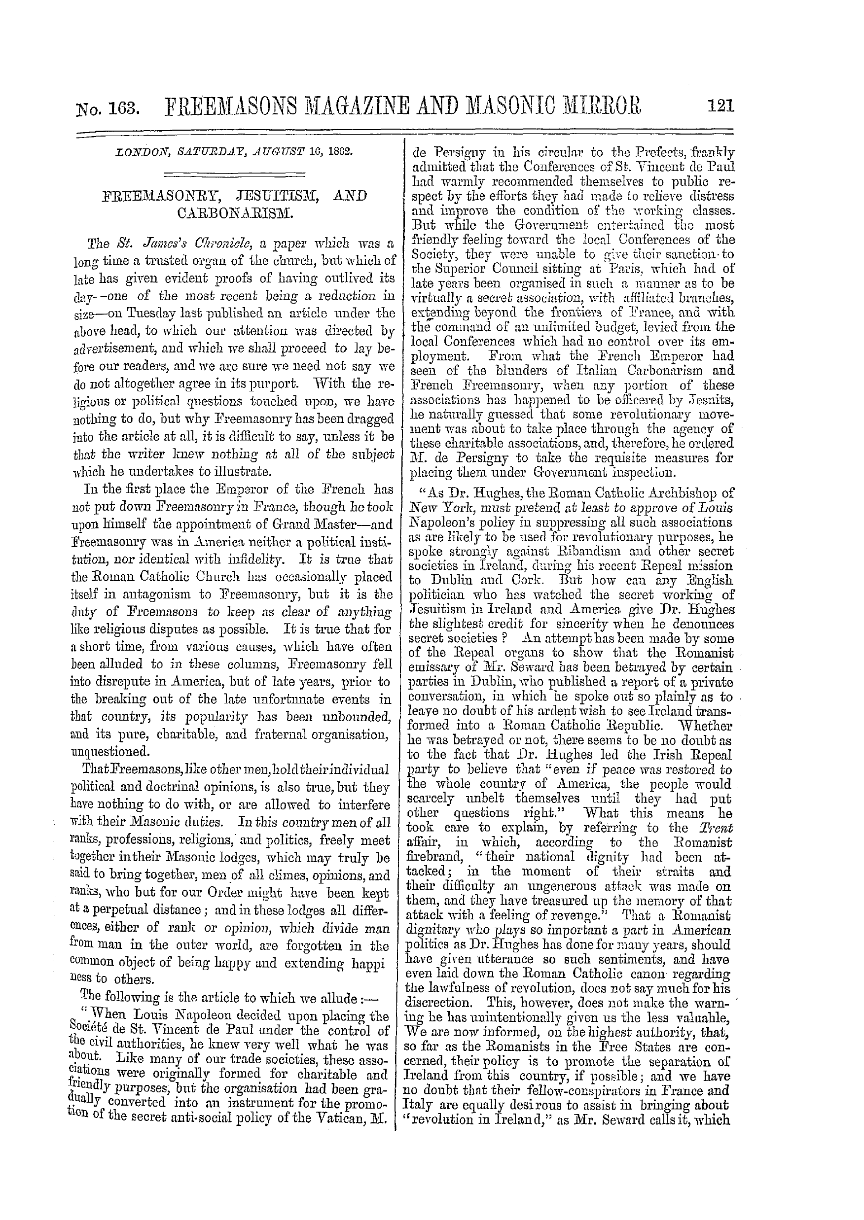 The Freemasons' Monthly Magazine