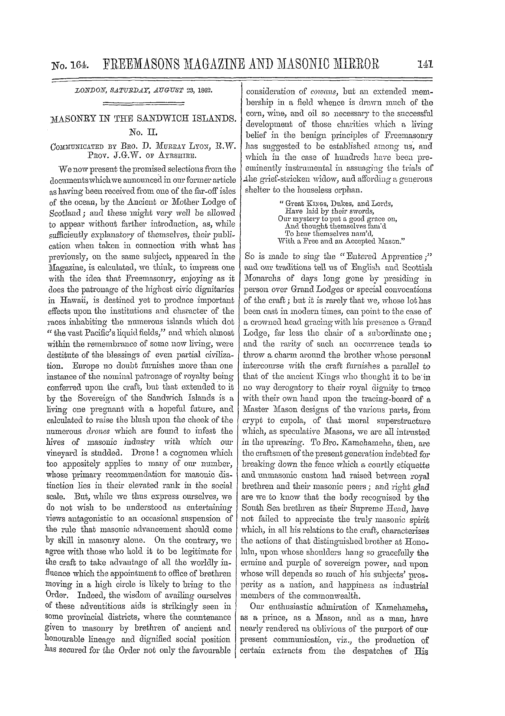 The Freemasons' Monthly Magazine