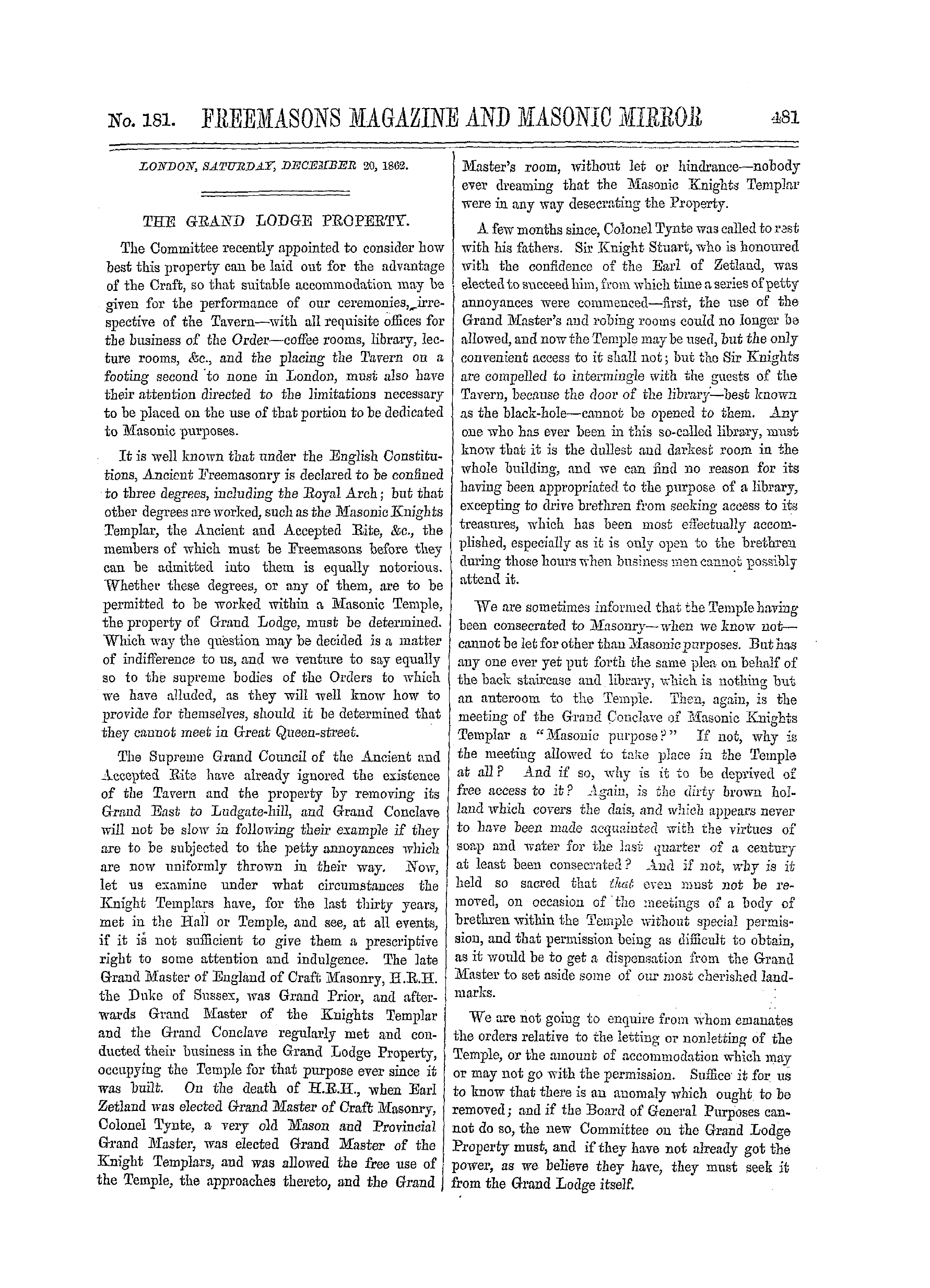 The Freemasons' Monthly Magazine