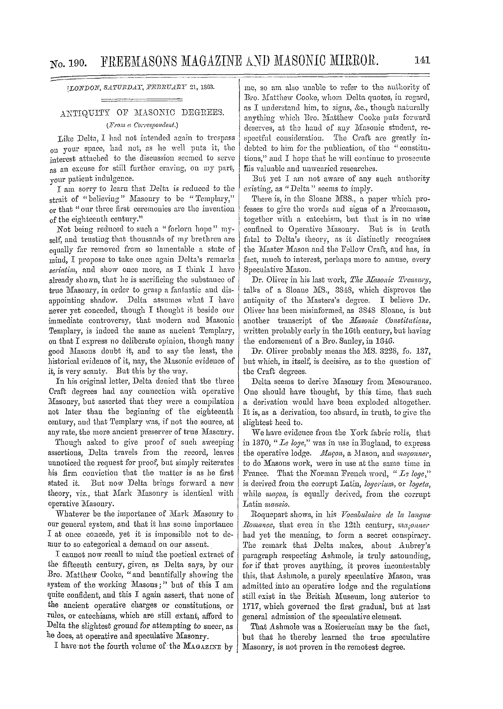 The Freemasons' Monthly Magazine