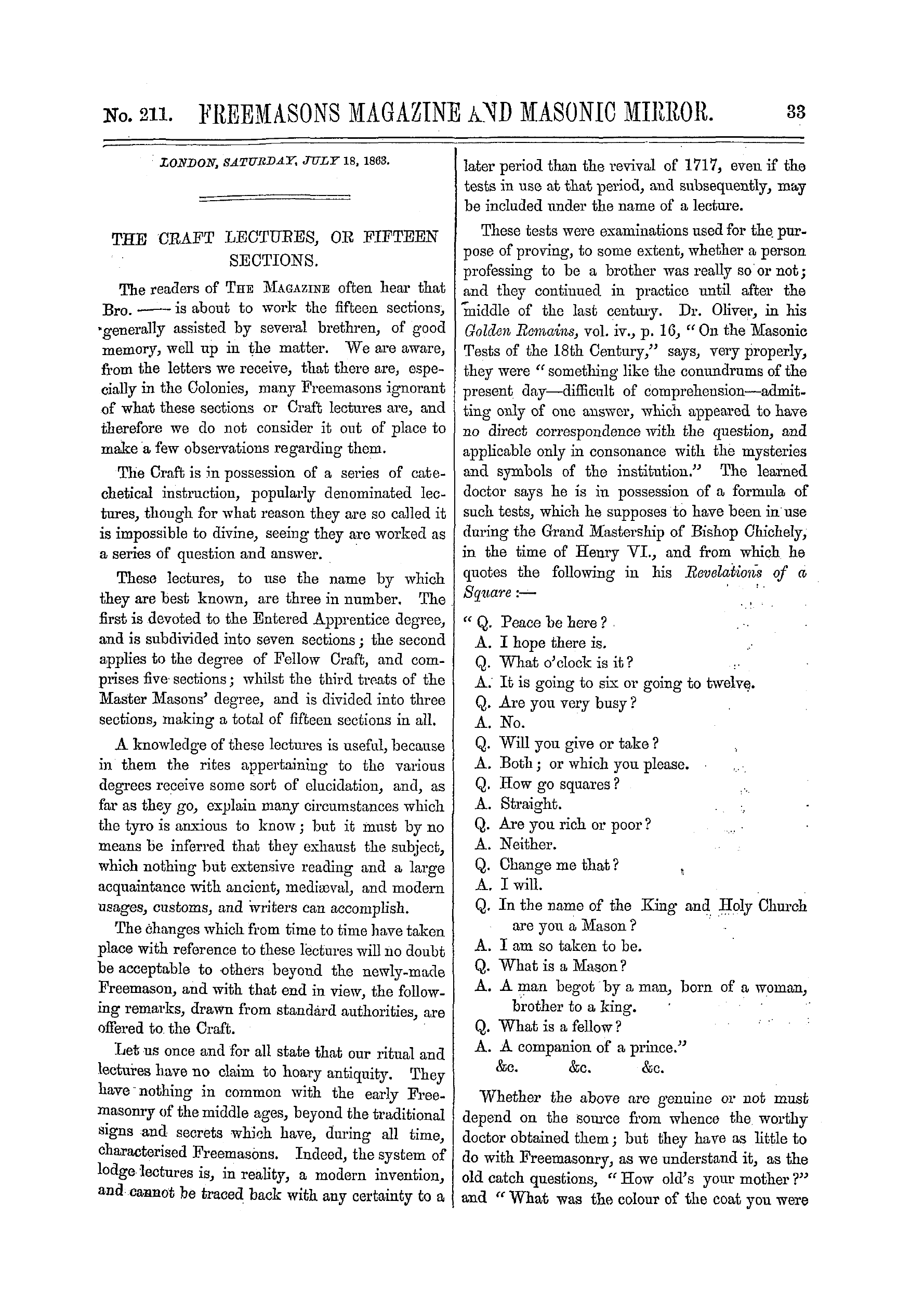 The Freemasons' Monthly Magazine