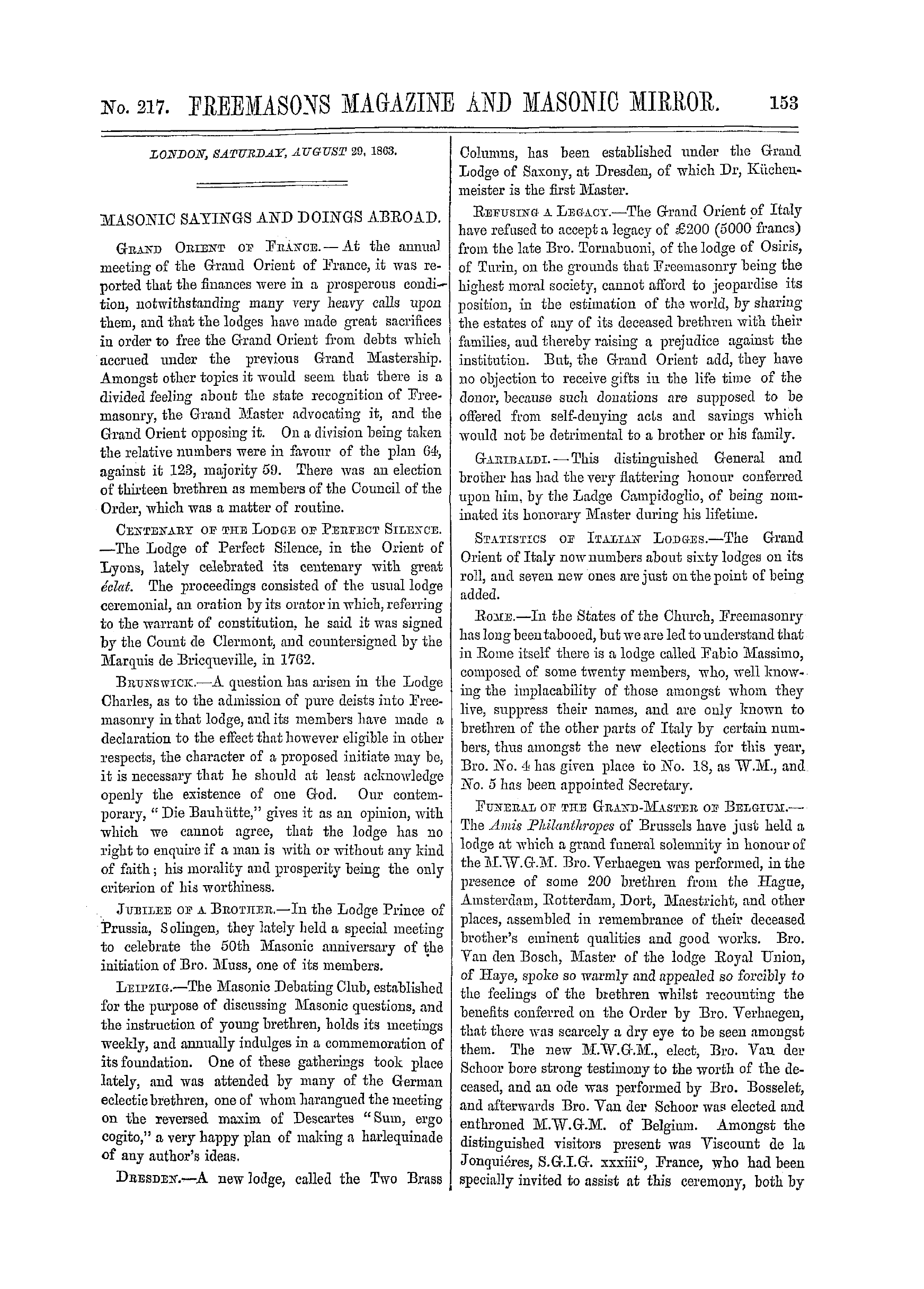 The Freemasons' Monthly Magazine