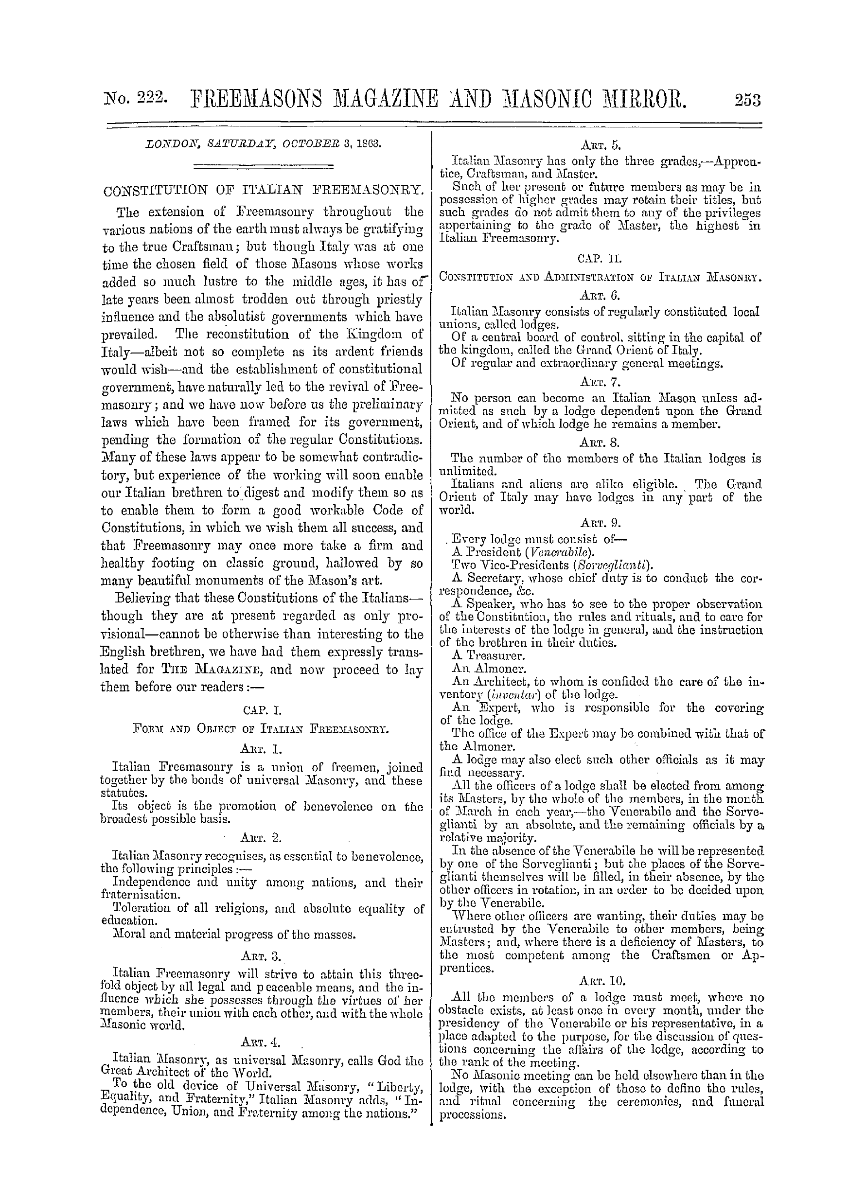 The Freemasons' Monthly Magazine
