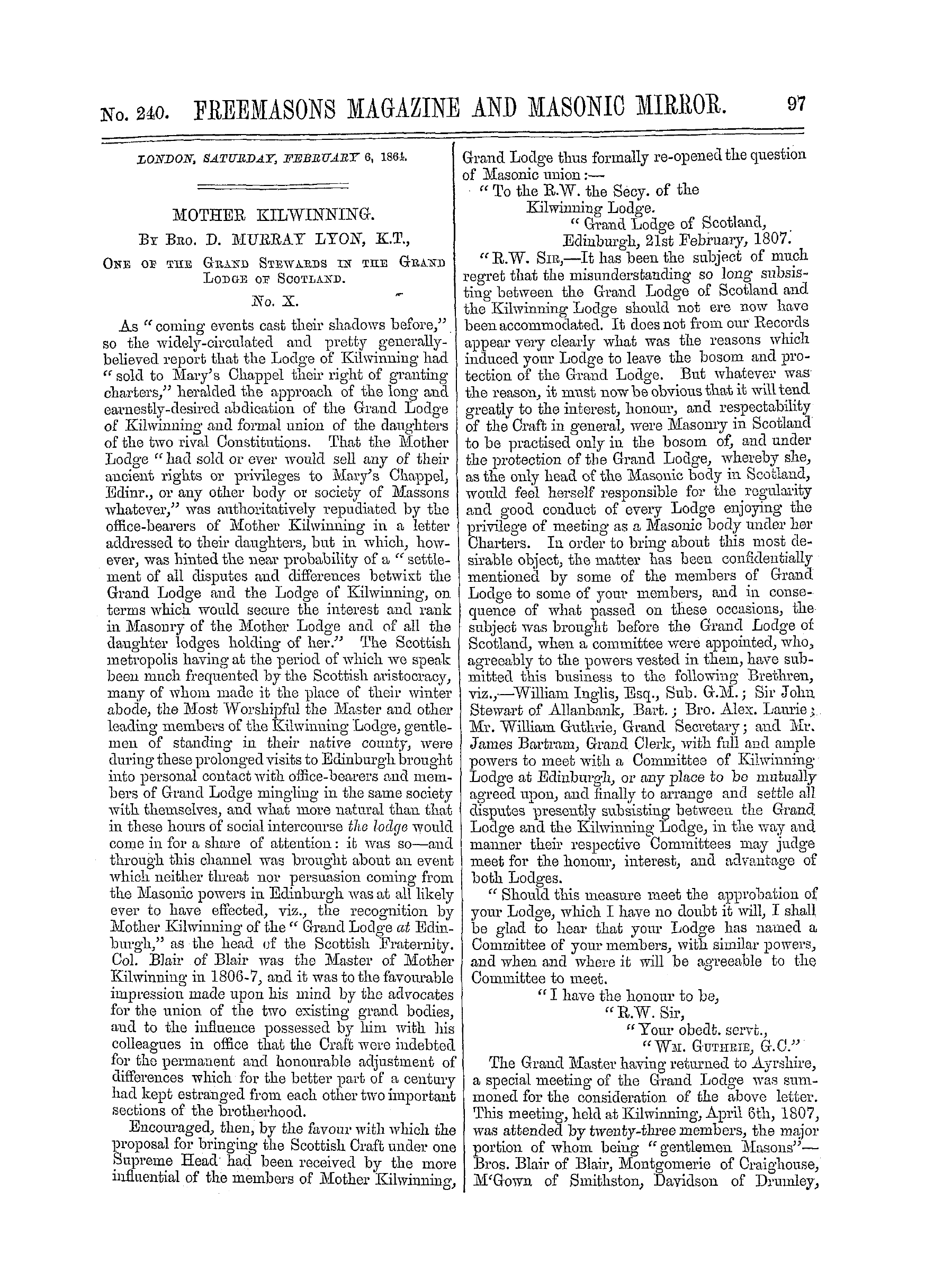 The Freemasons' Monthly Magazine