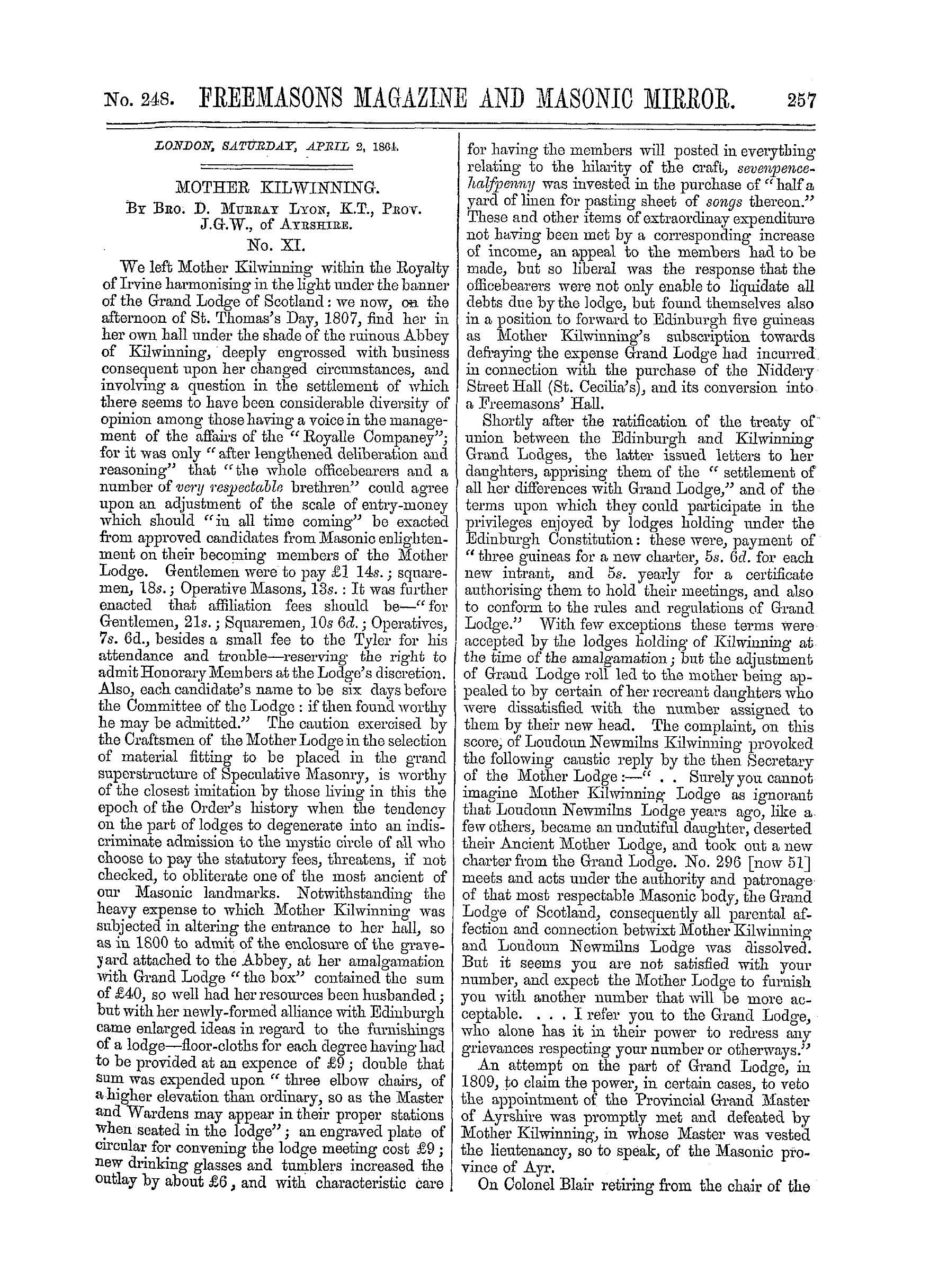 The Freemasons' Monthly Magazine