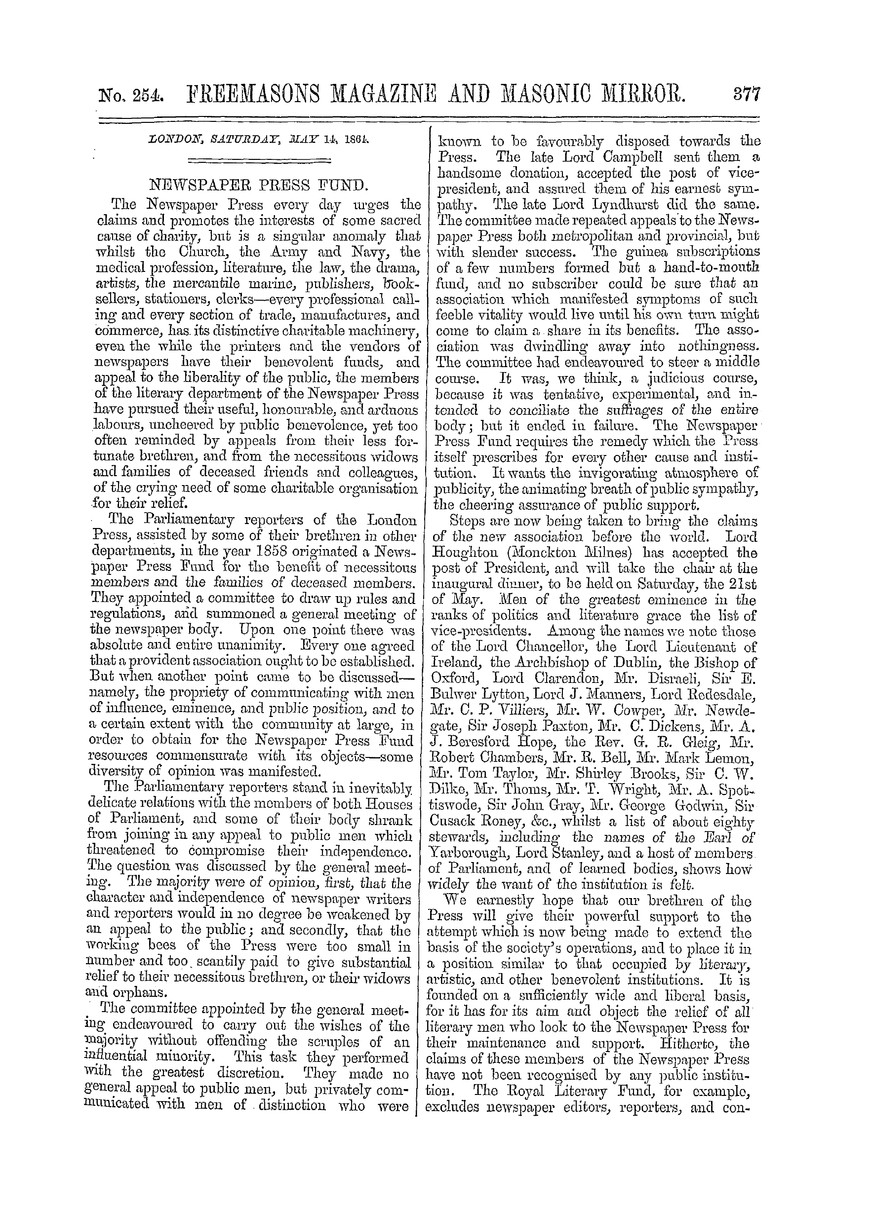 The Freemasons' Monthly Magazine