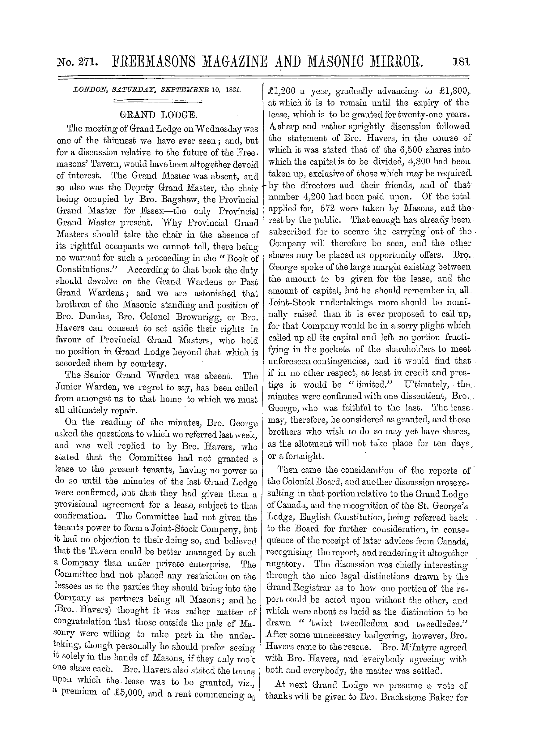 The Freemasons' Monthly Magazine