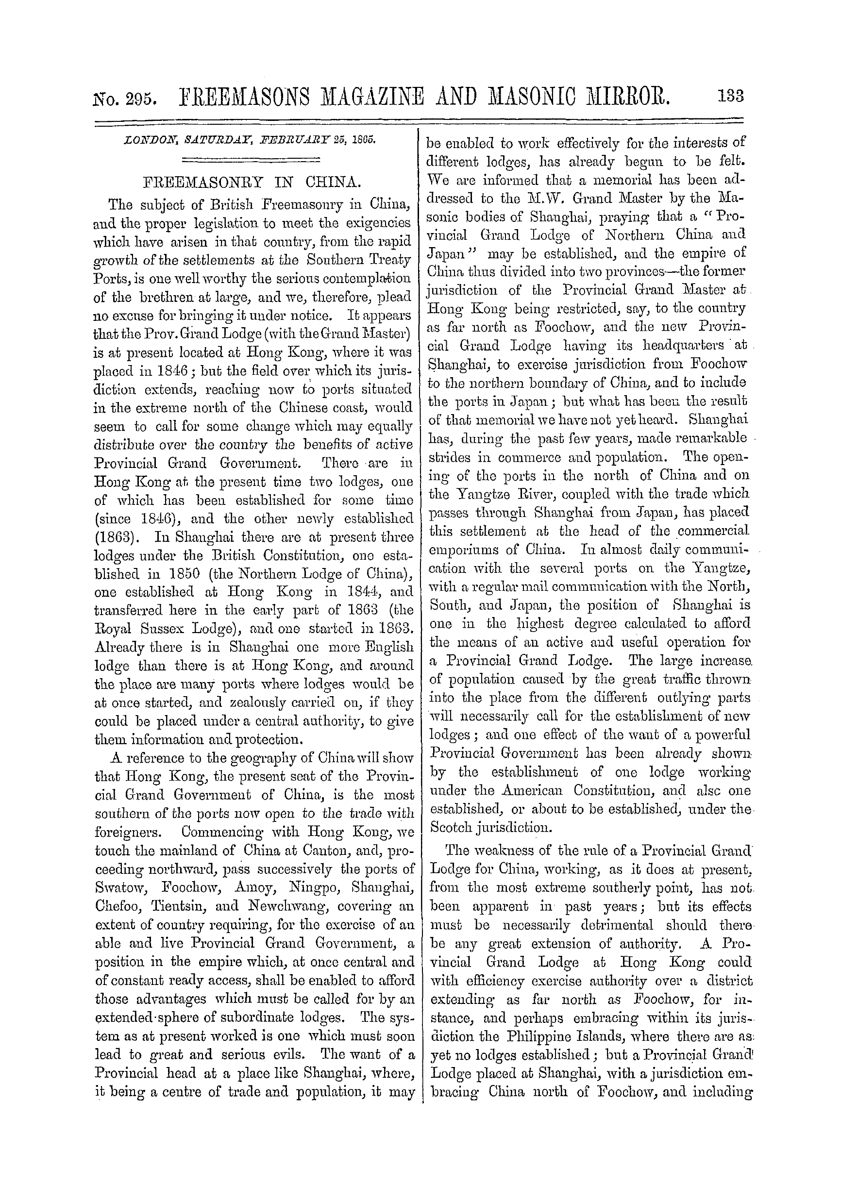 The Freemasons' Monthly Magazine