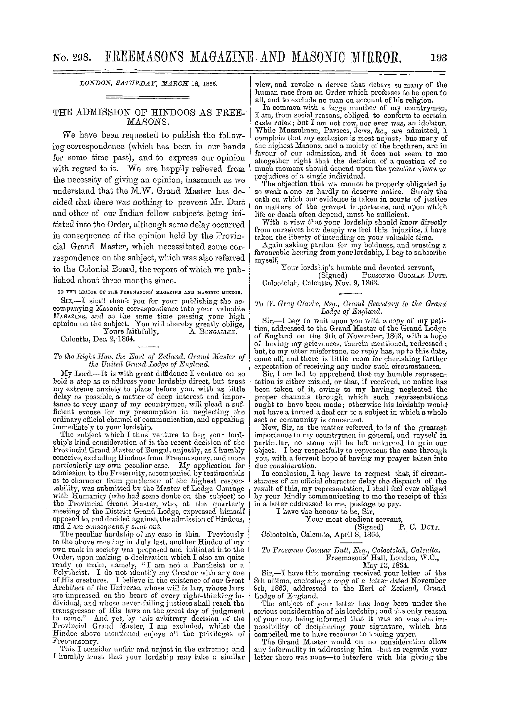 The Freemasons' Monthly Magazine