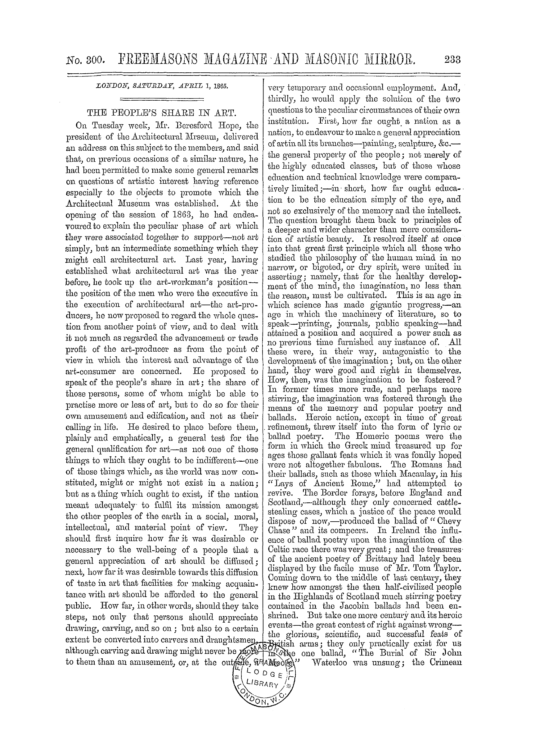 The Freemasons' Monthly Magazine