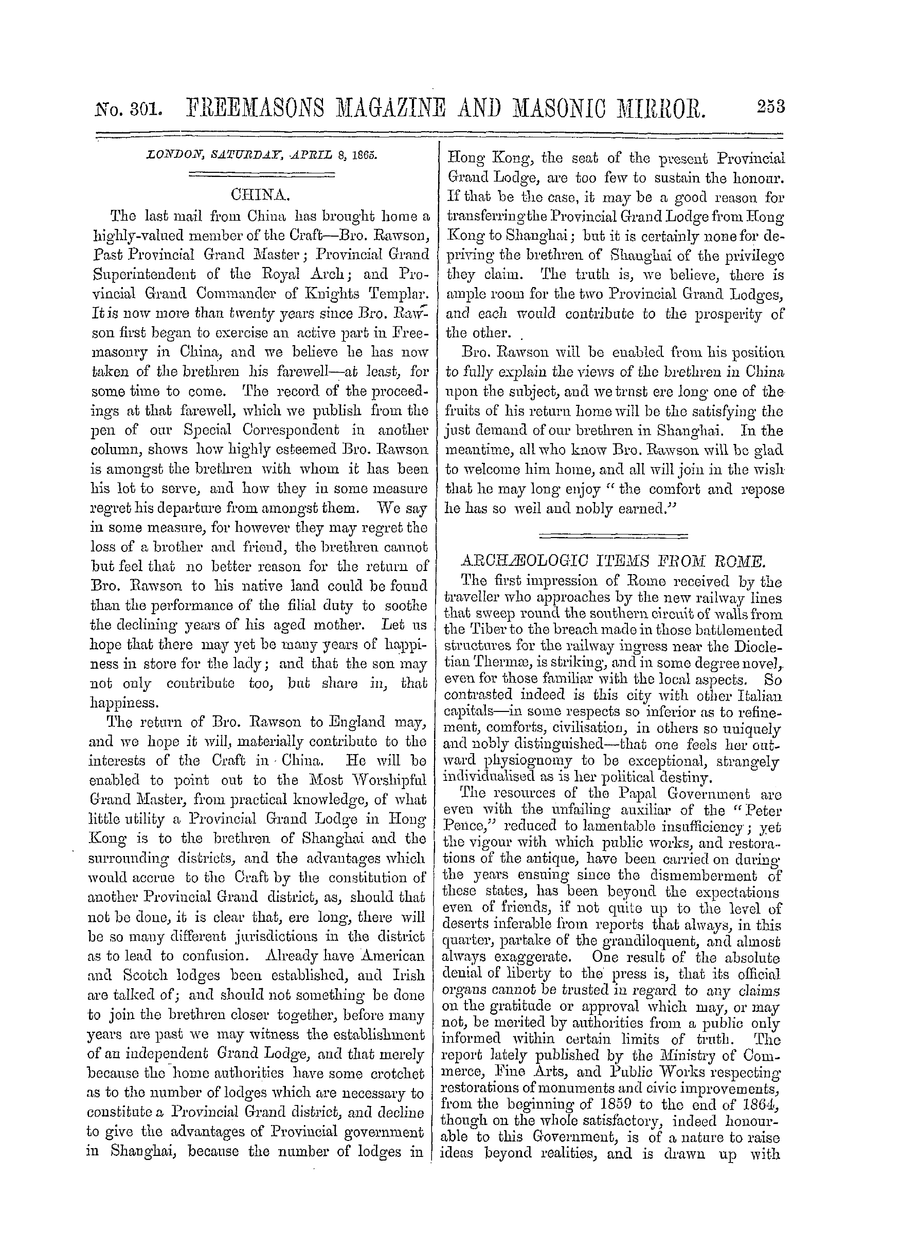 The Freemasons' Monthly Magazine