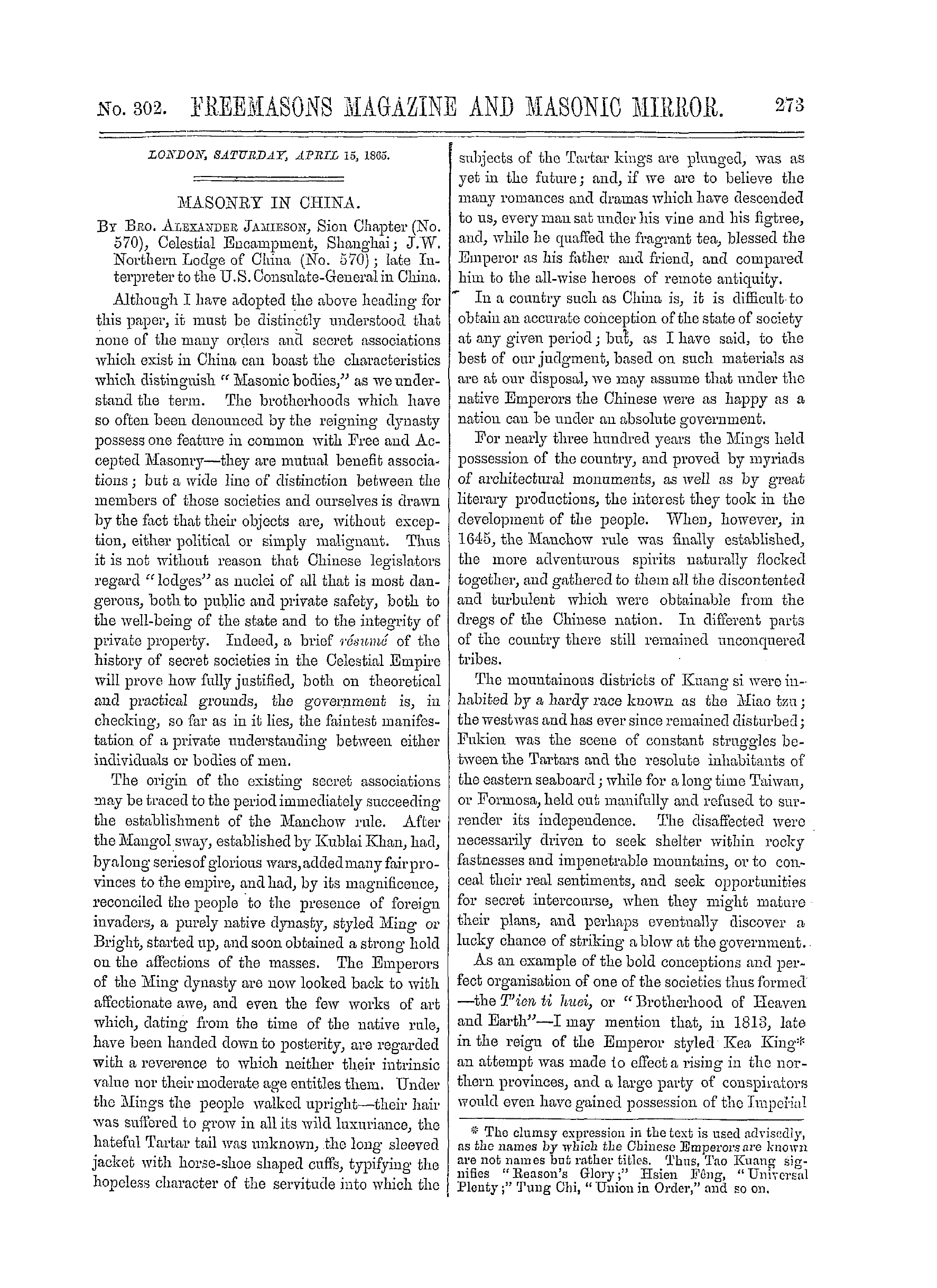 The Freemasons' Monthly Magazine