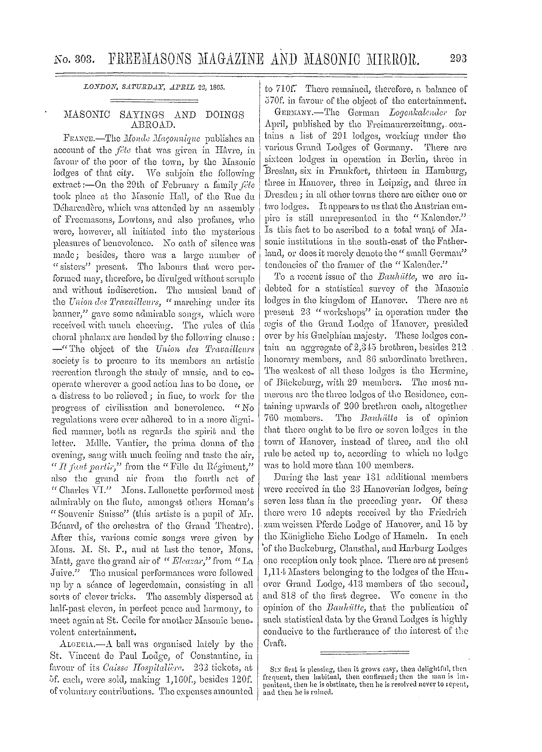 The Freemasons' Monthly Magazine