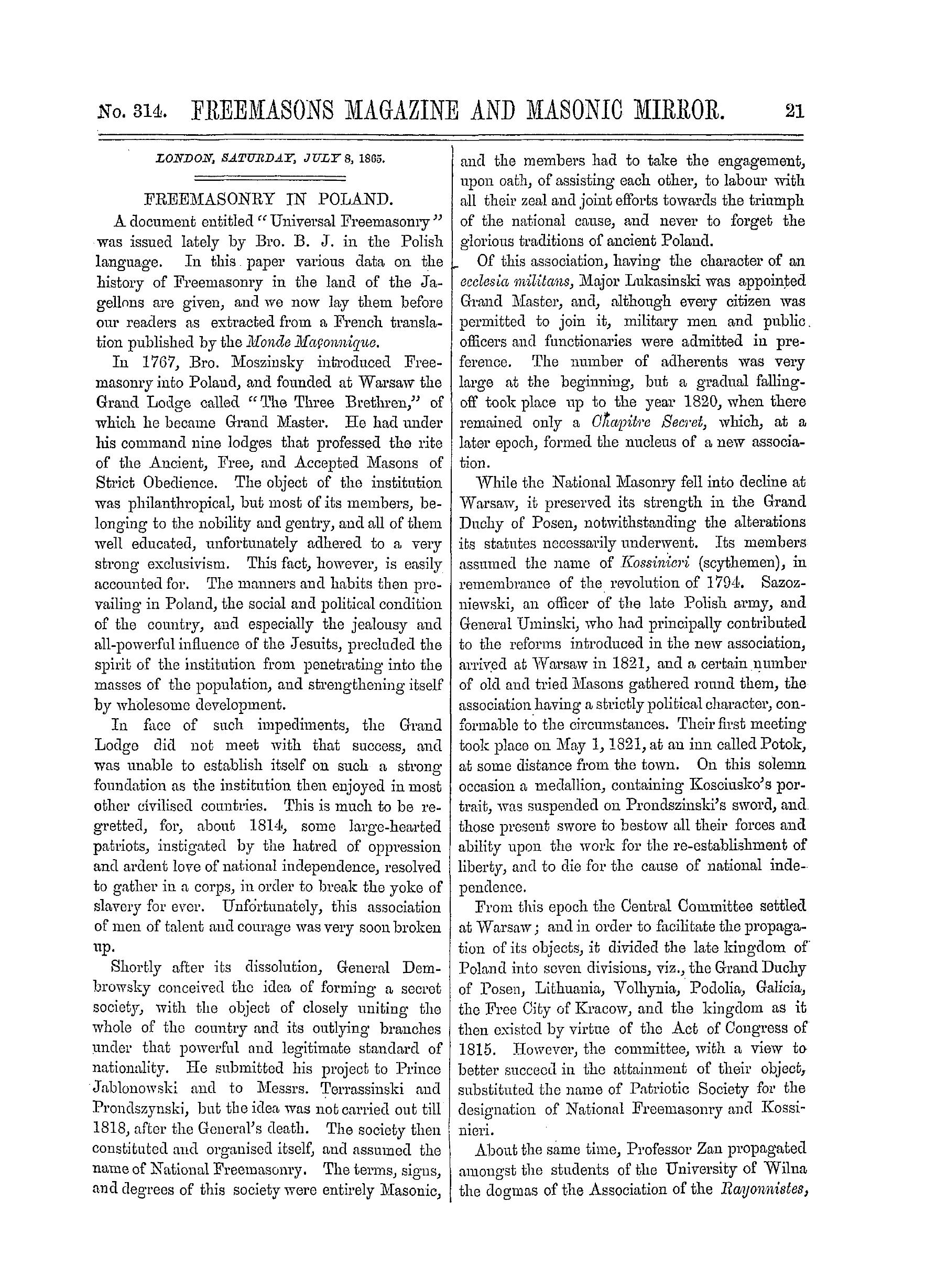 The Freemasons' Monthly Magazine