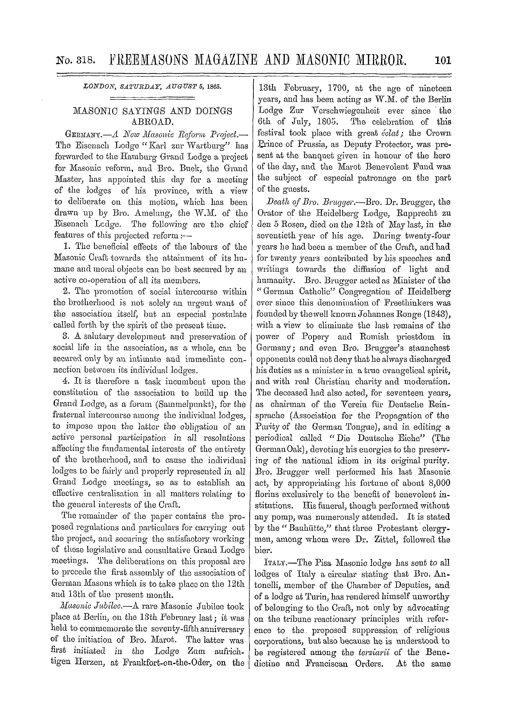 The Freemasons' Monthly Magazine