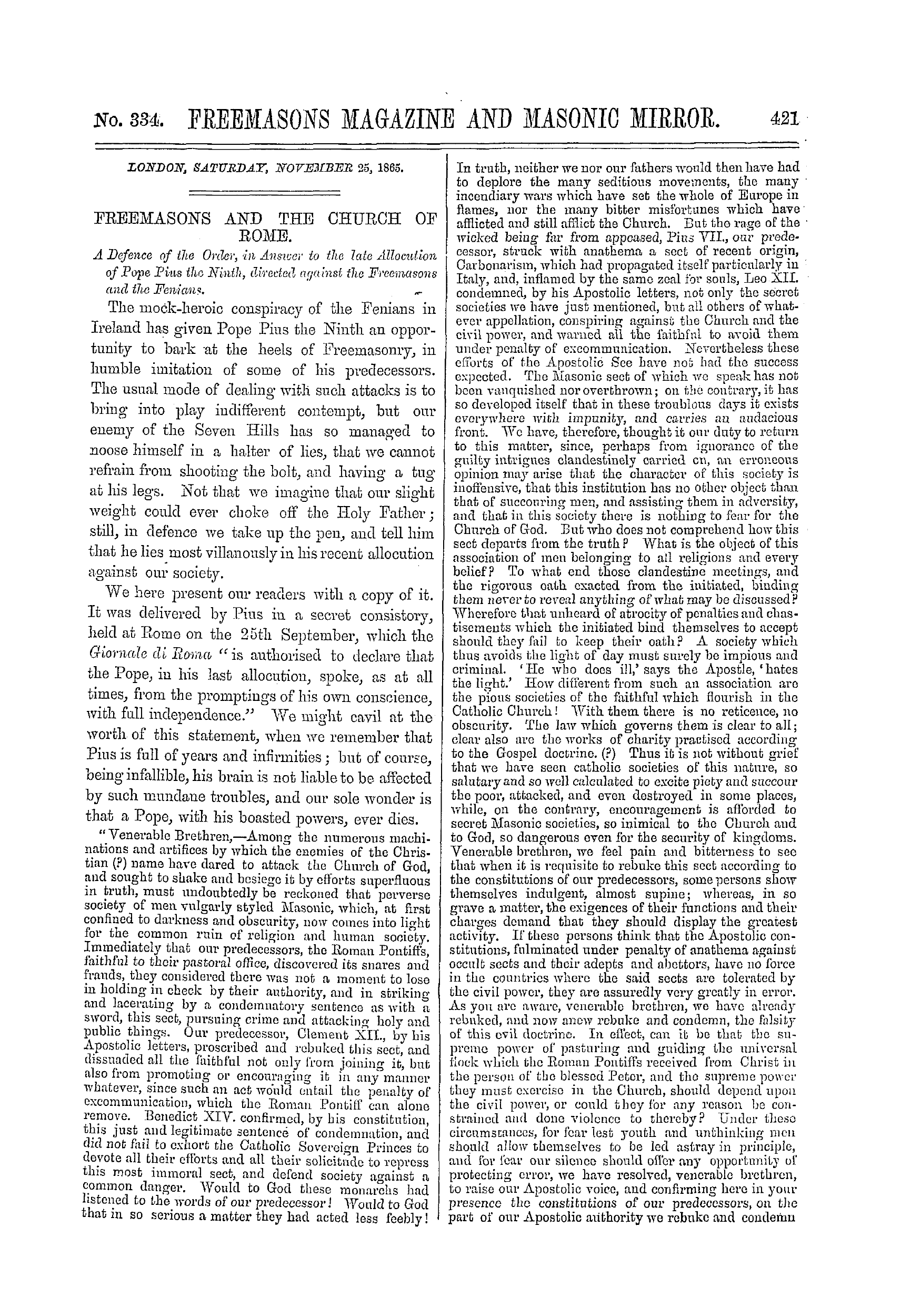 The Freemasons' Monthly Magazine