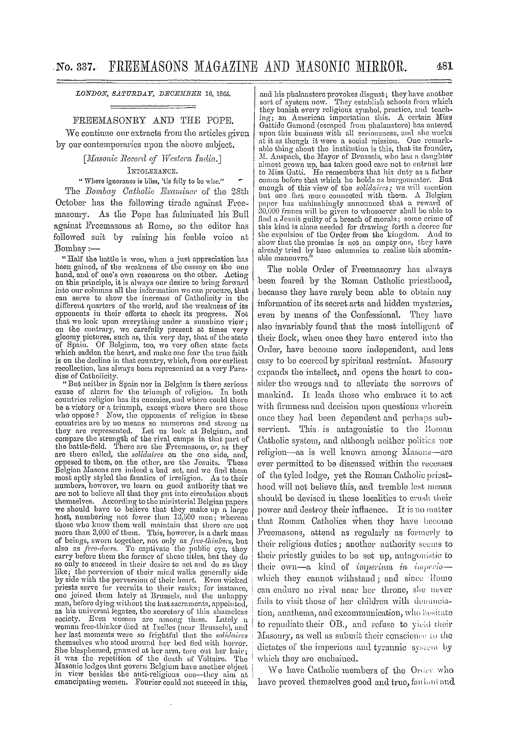 The Freemasons' Monthly Magazine