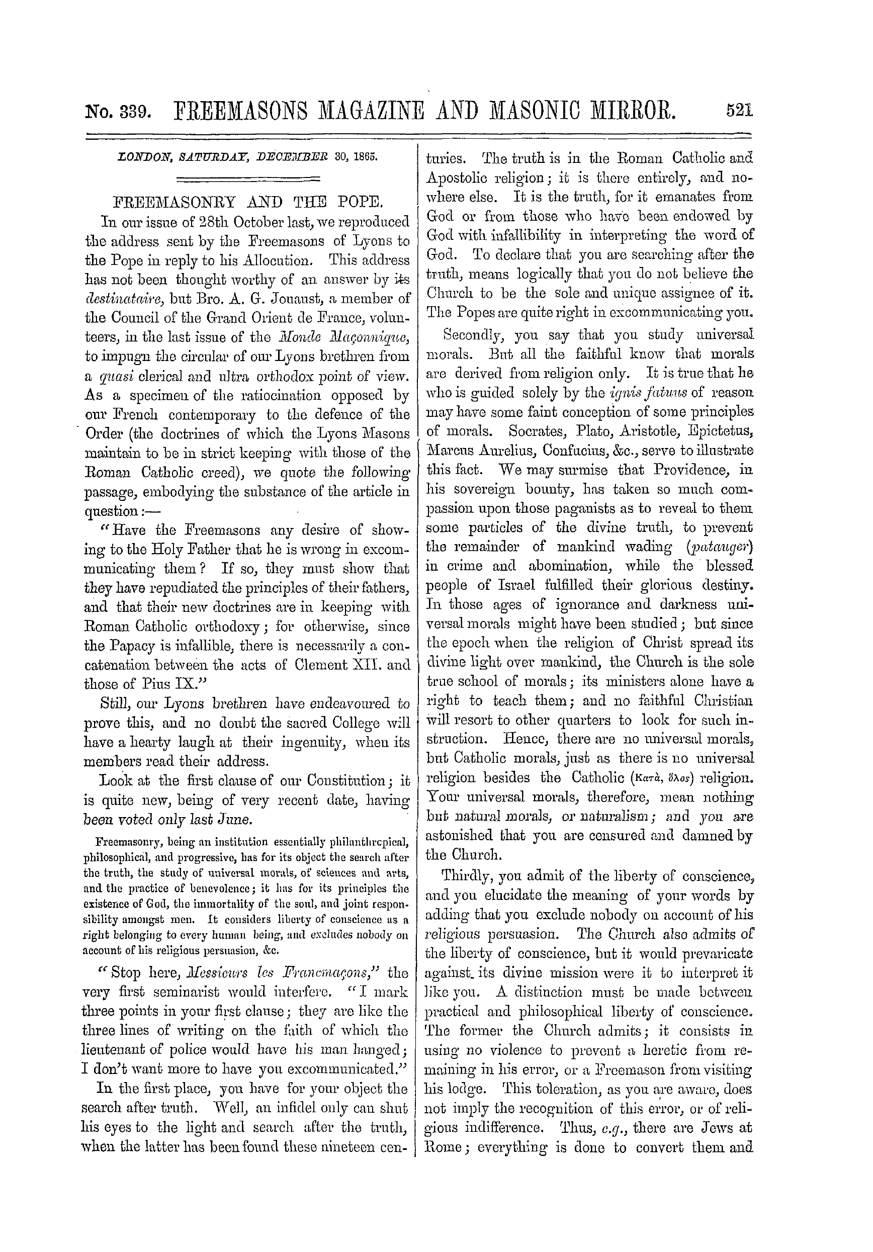 The Freemasons' Monthly Magazine