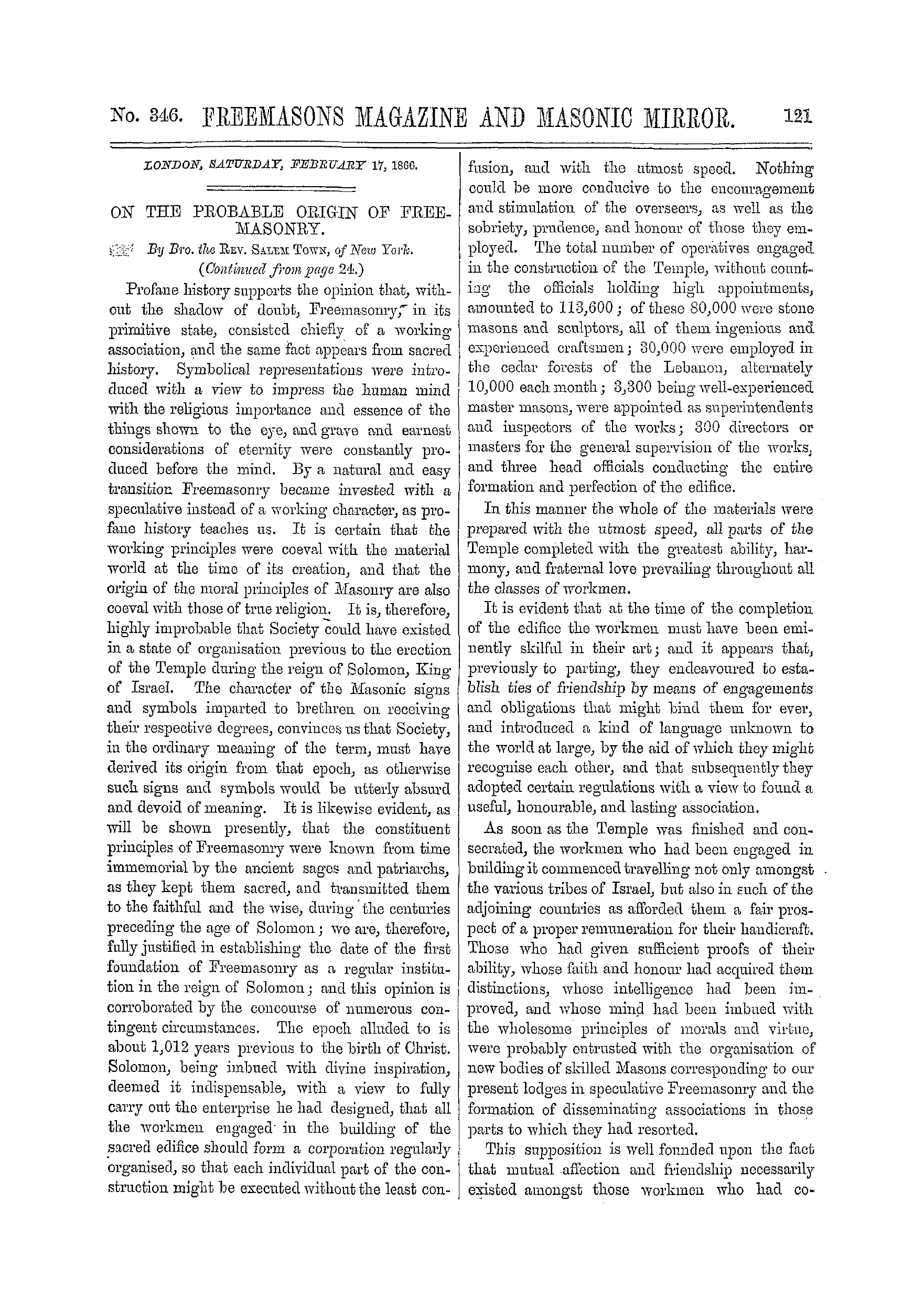 The Freemasons' Monthly Magazine